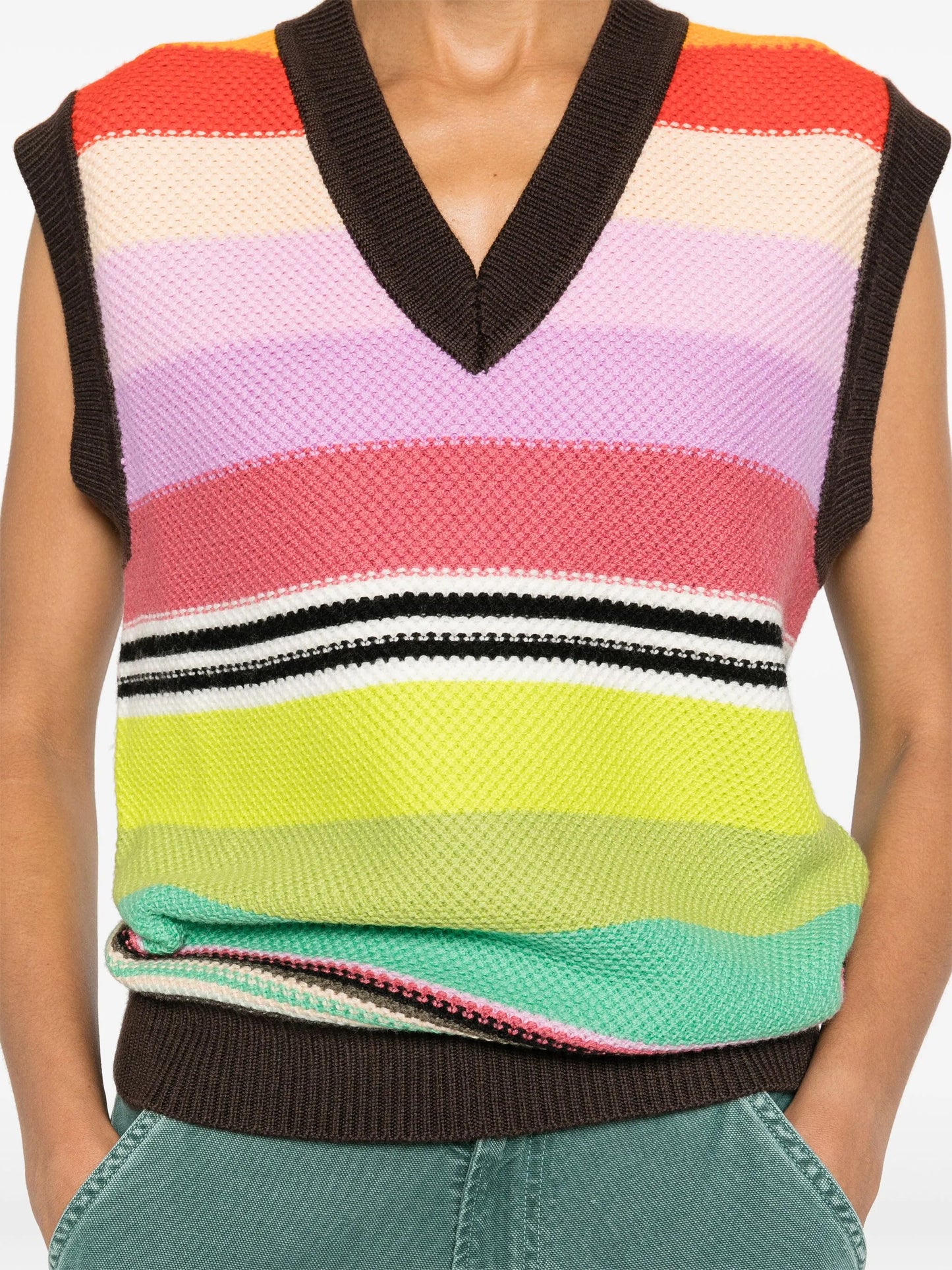 striped honeycomb-knit vest