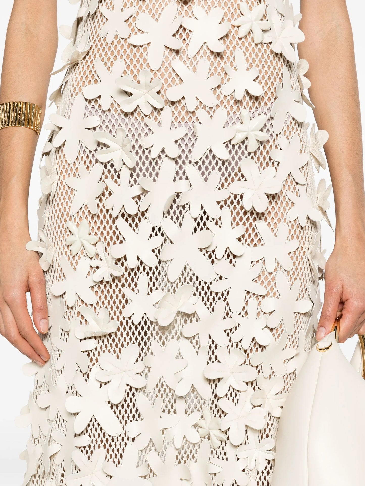 floral-appliqués open-knit dress
