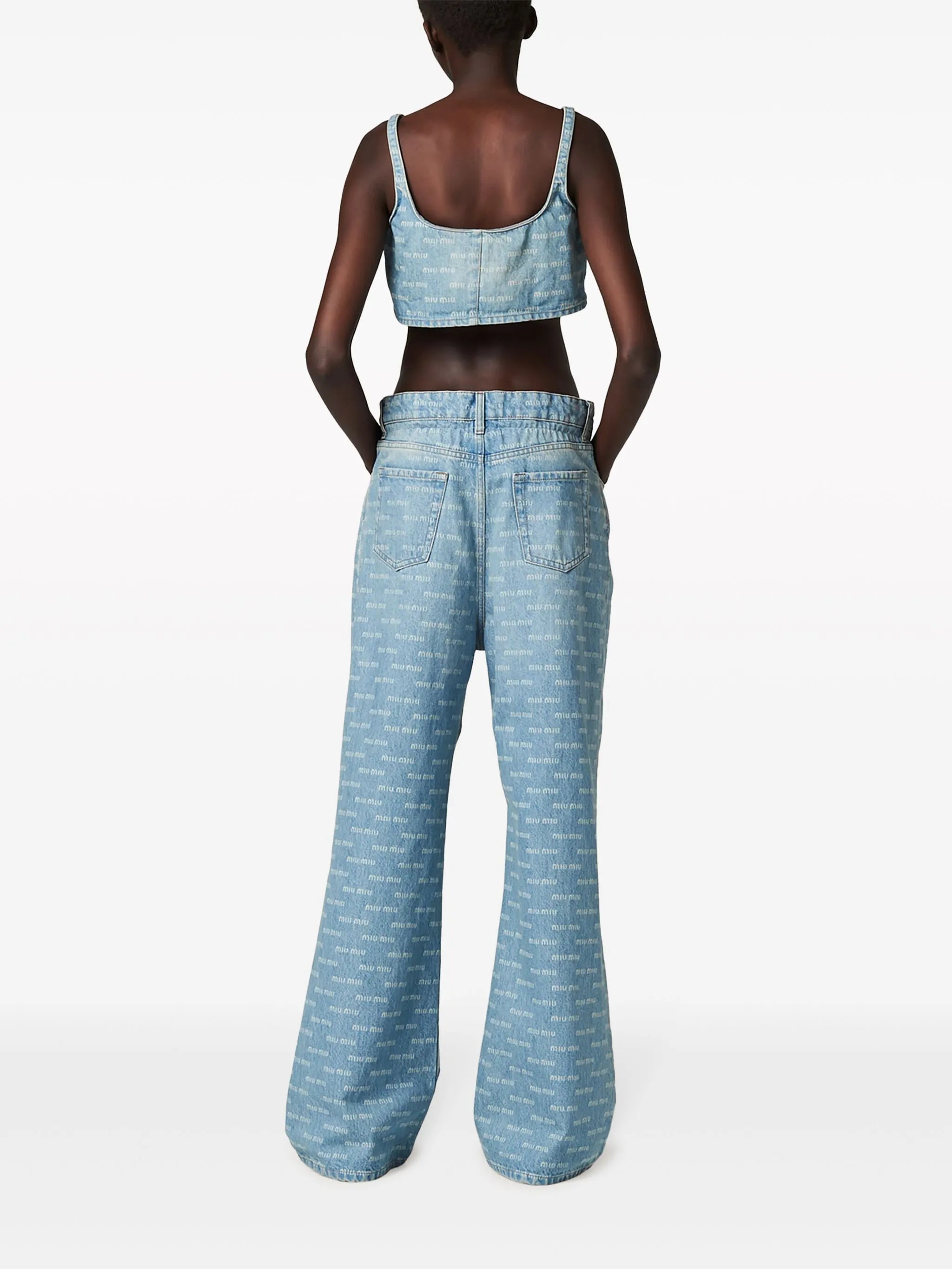 logo-print denim crop top