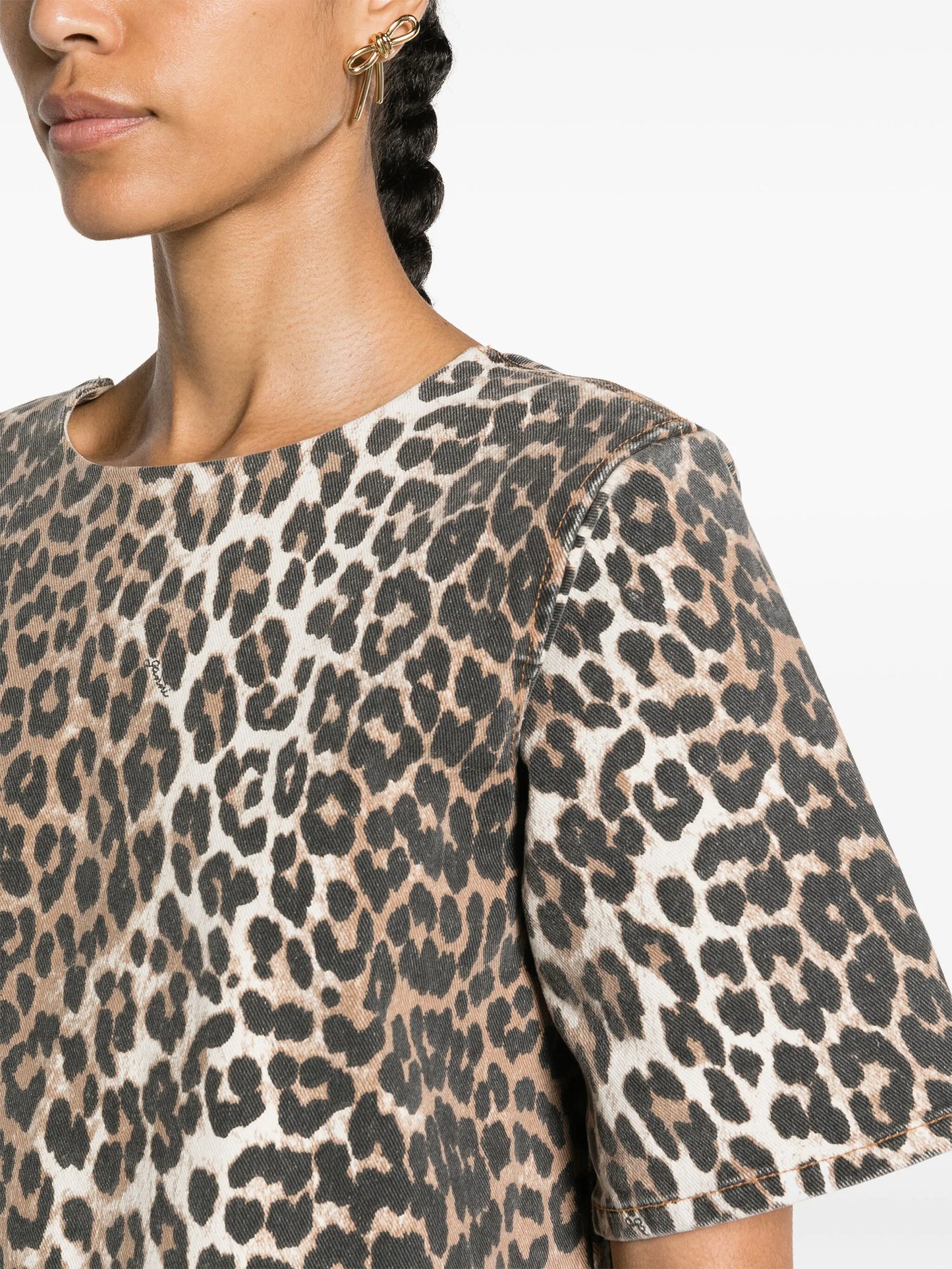 leopard-print denim minidress