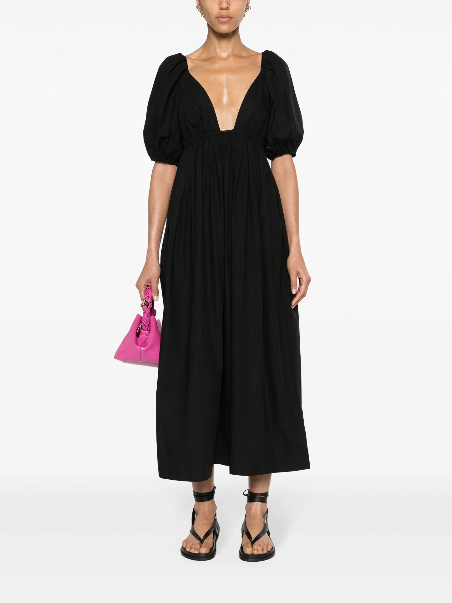 V-neck poplin midi dress