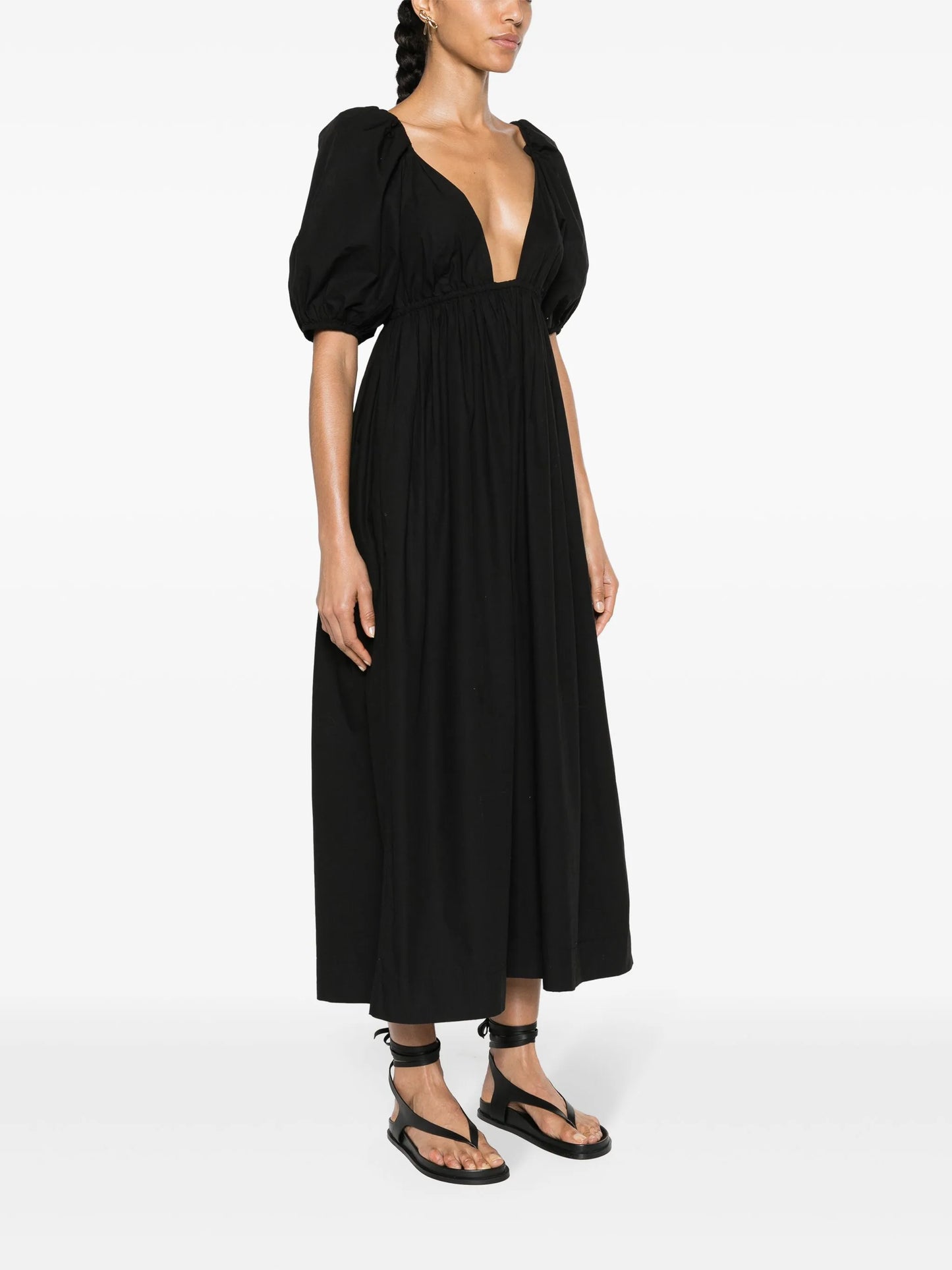 V-neck poplin midi dress