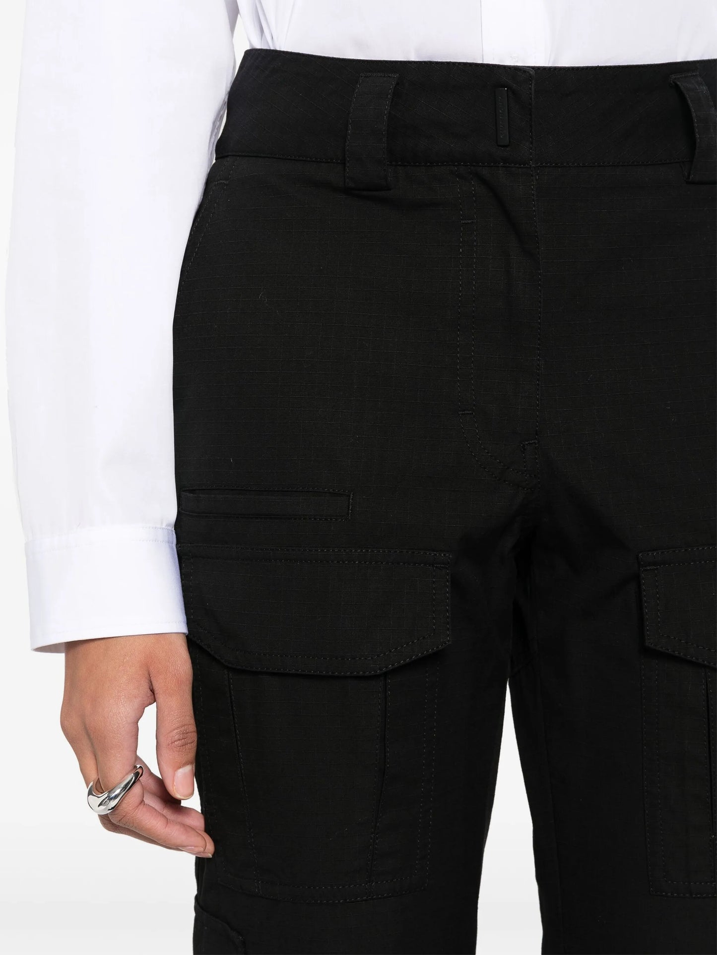 fine-check-pattern cargo trousers