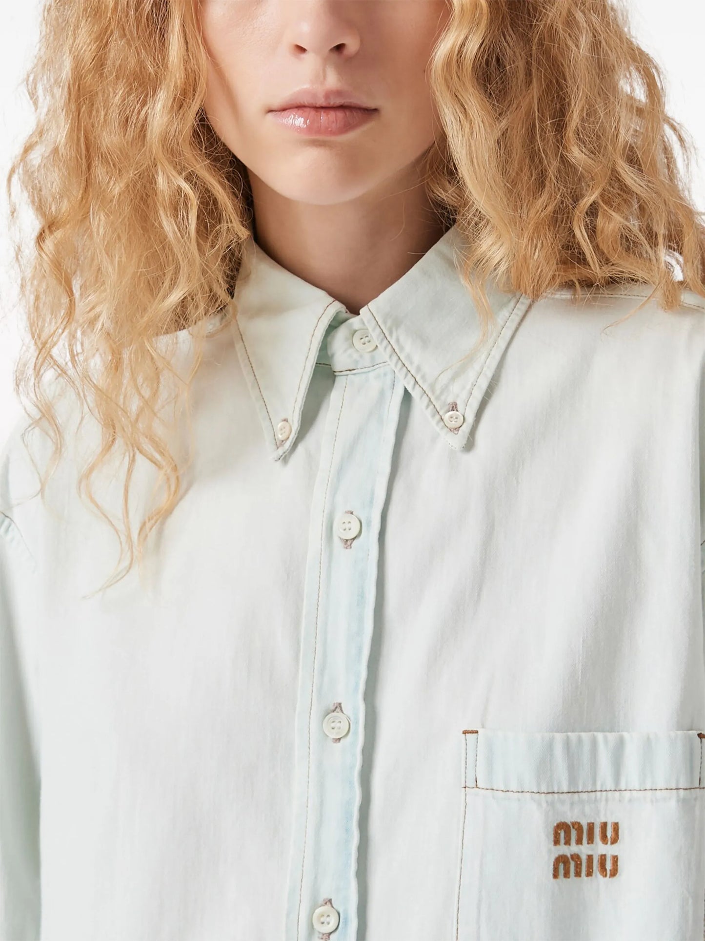 logo-embroidered chambray denim shirt