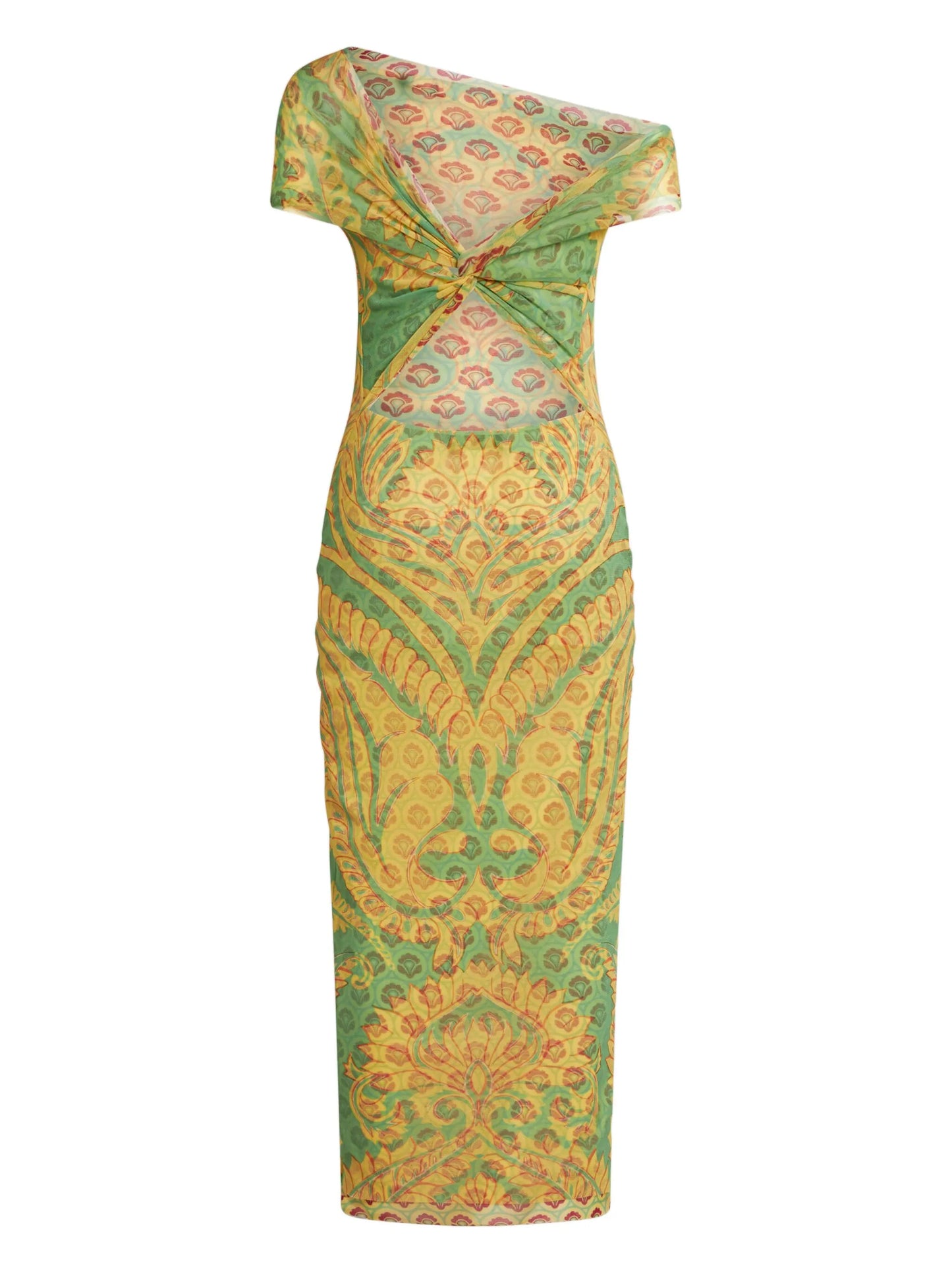 graphic-print tulle midi dress