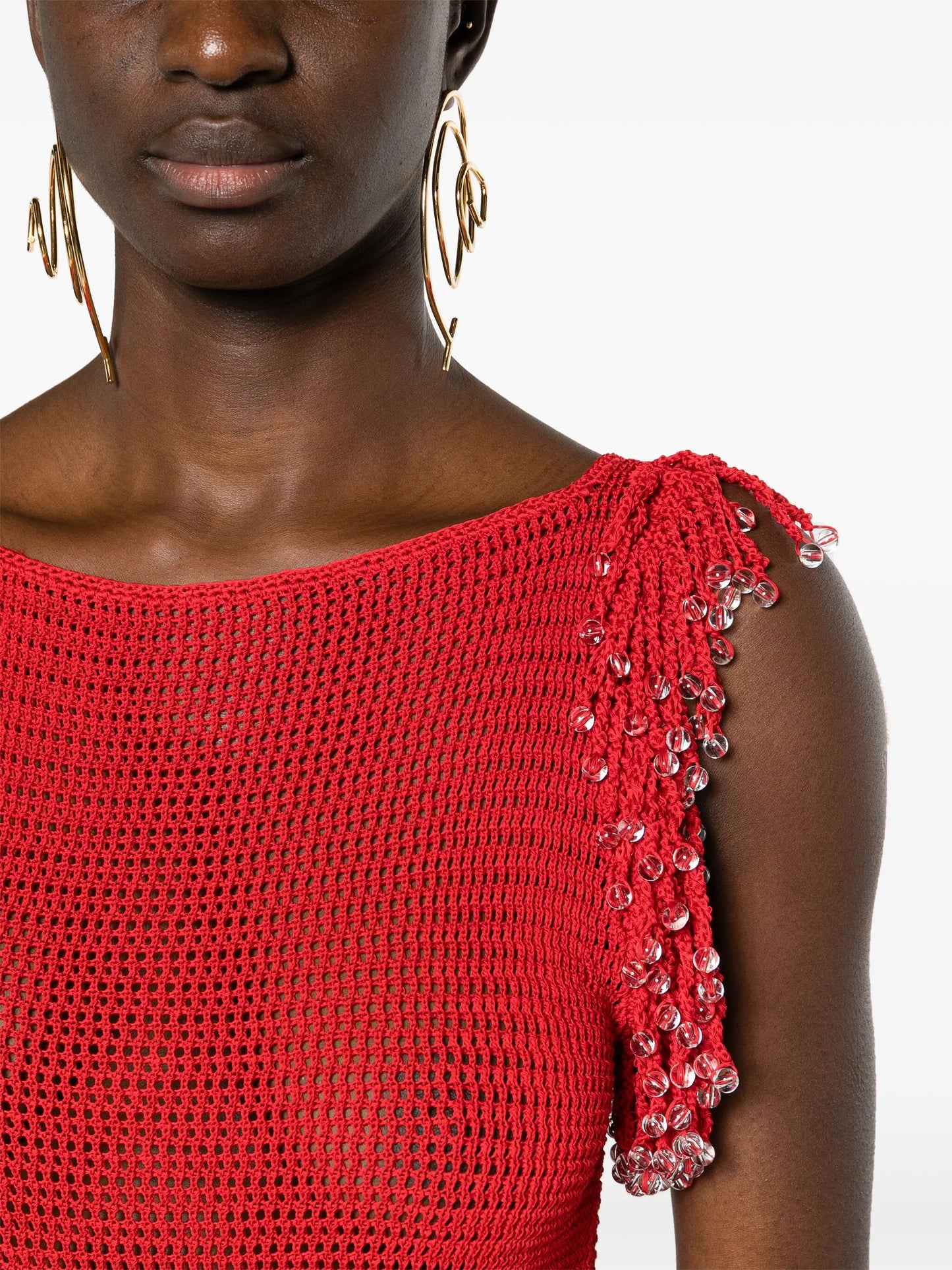 fringed open-knit top