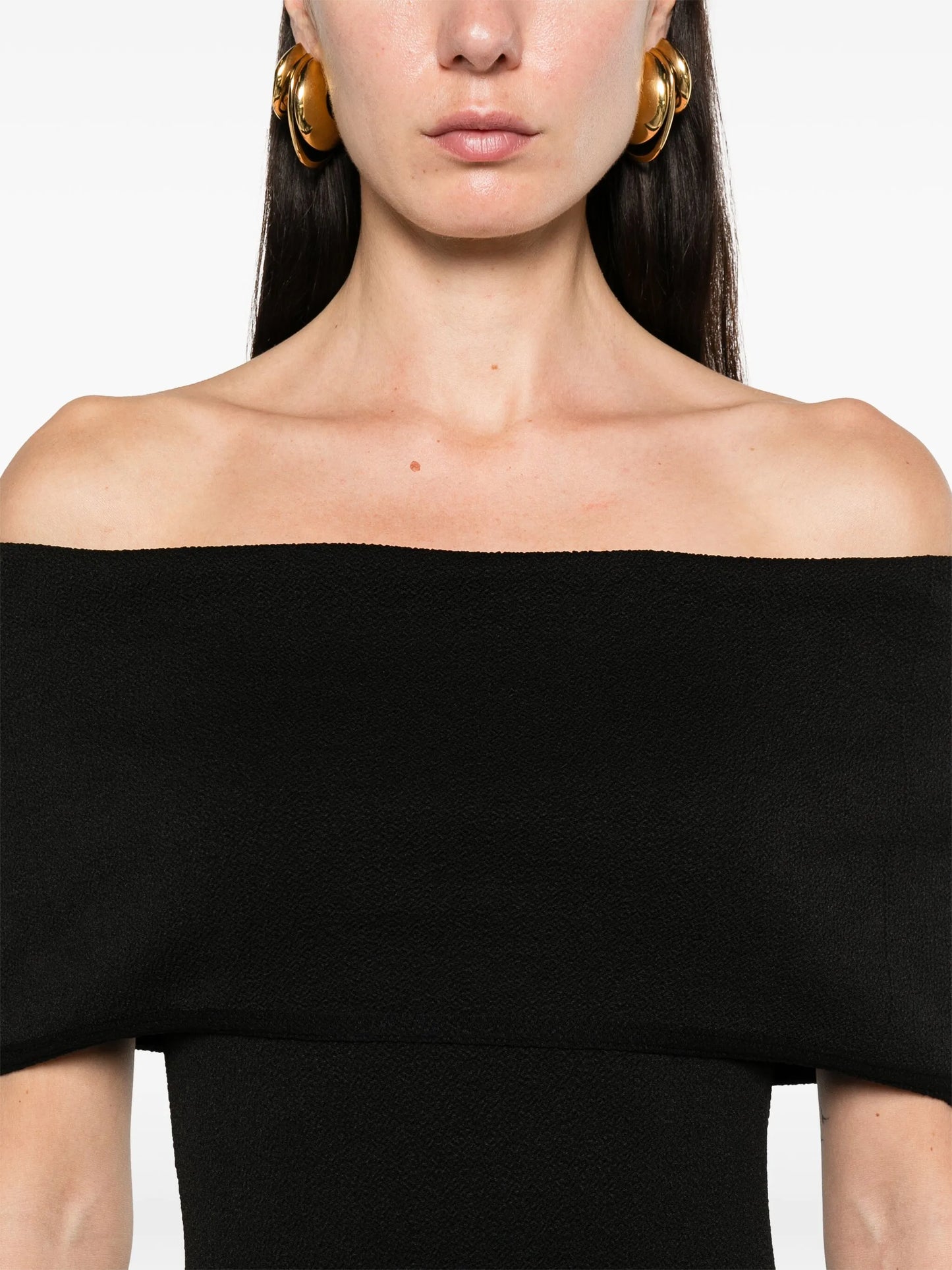 off-shoulder textured midi dress