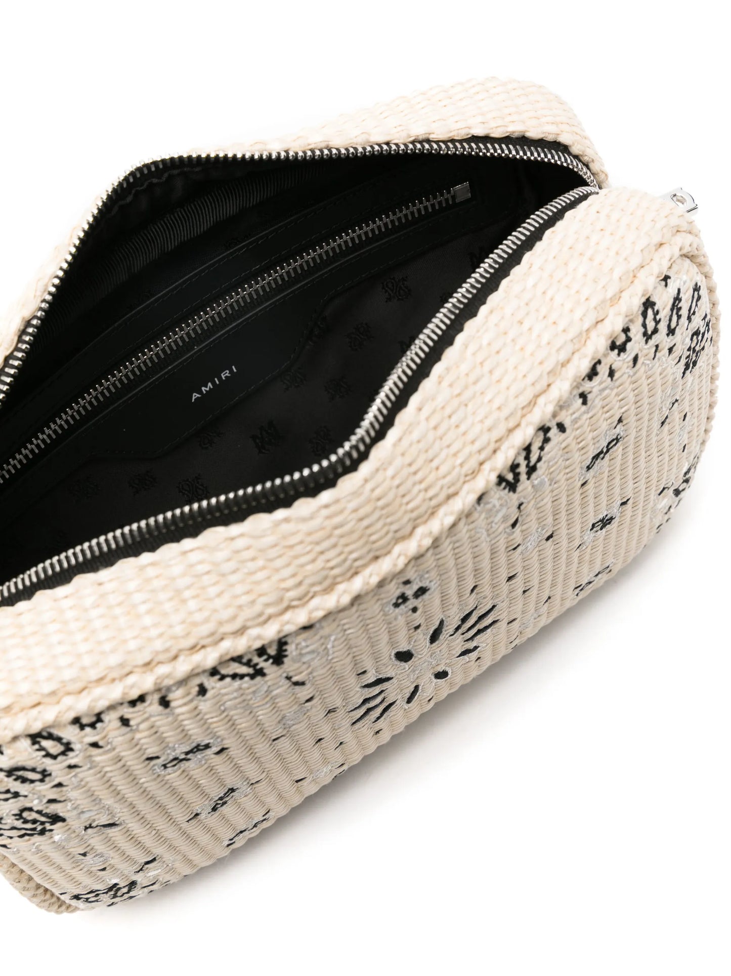 paisley-embroidered raffia messenger bag
