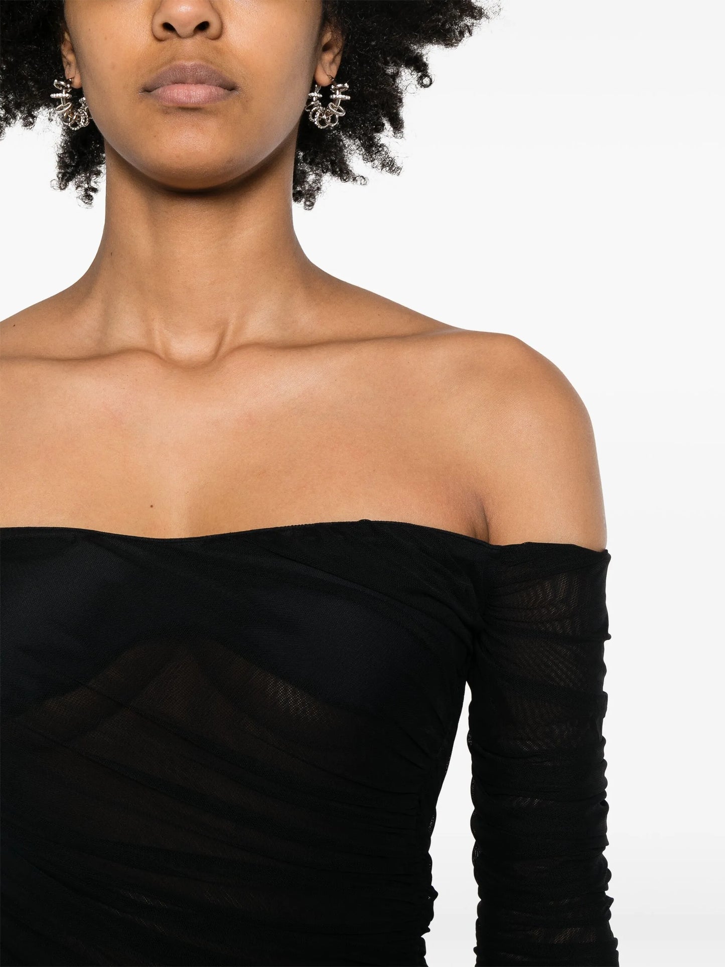 off-shoulder ruched bodysuit