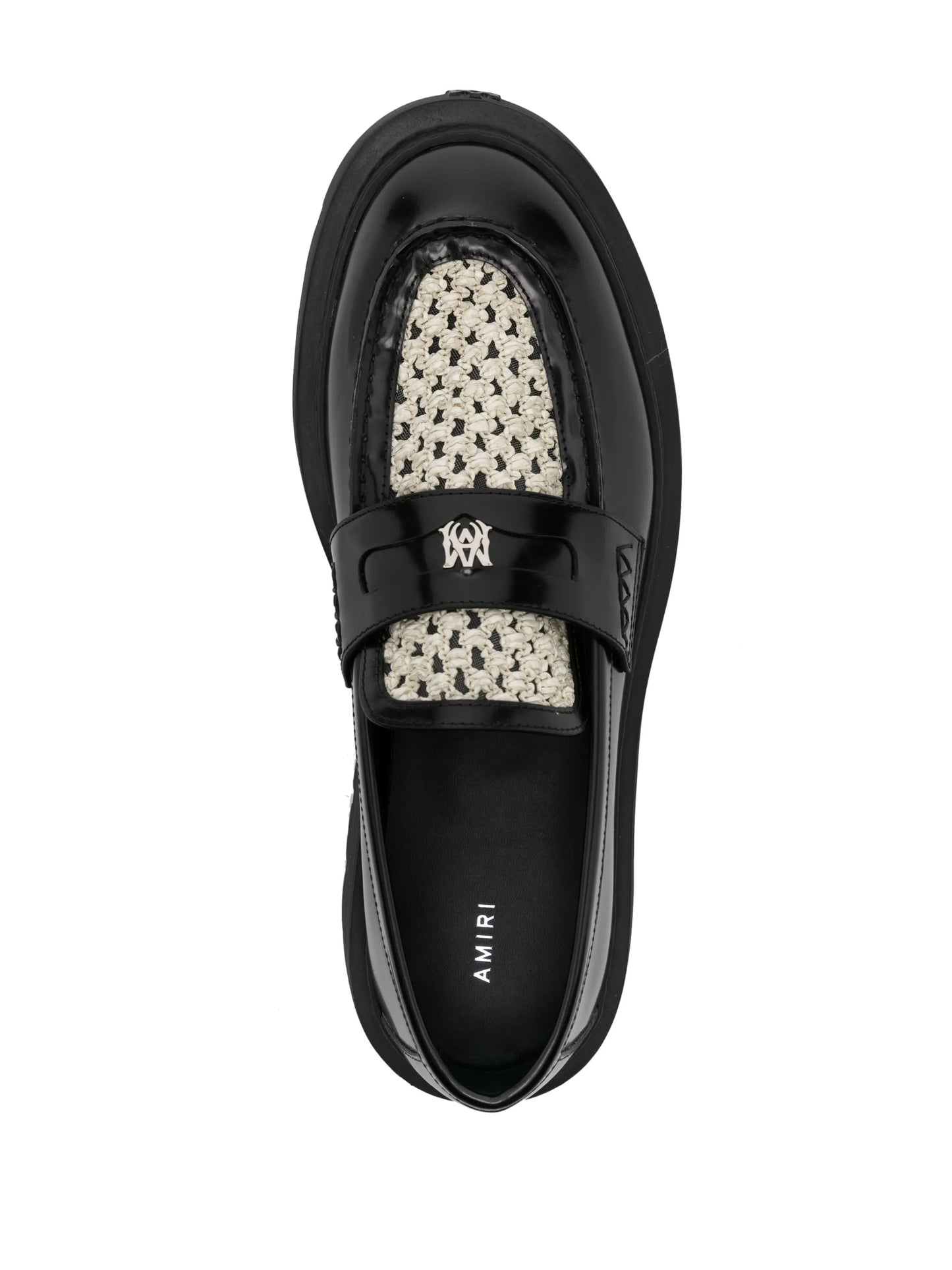 Jumbo raffia-panel leather loafers