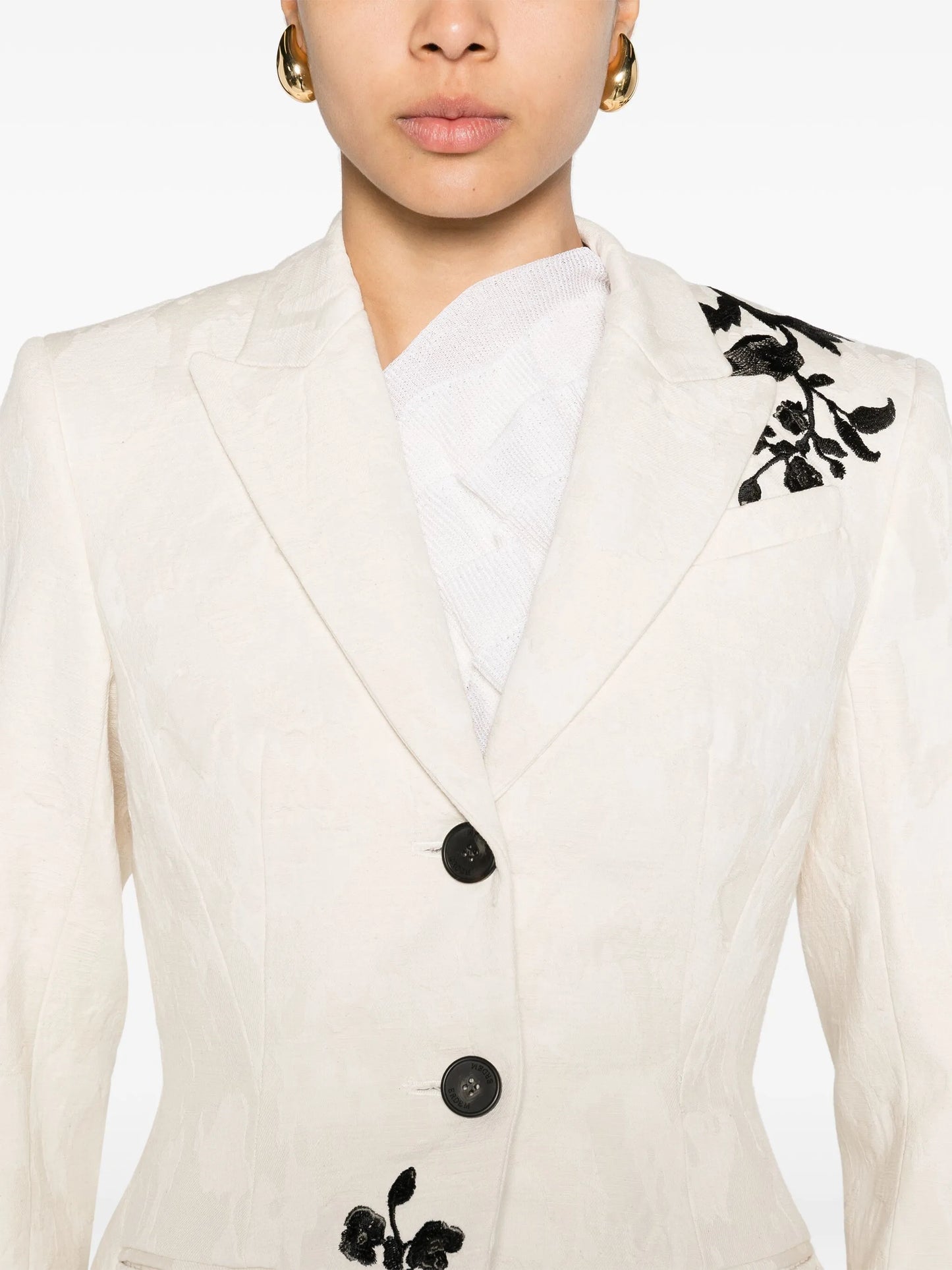 floral-embroidery single-breasted blazer