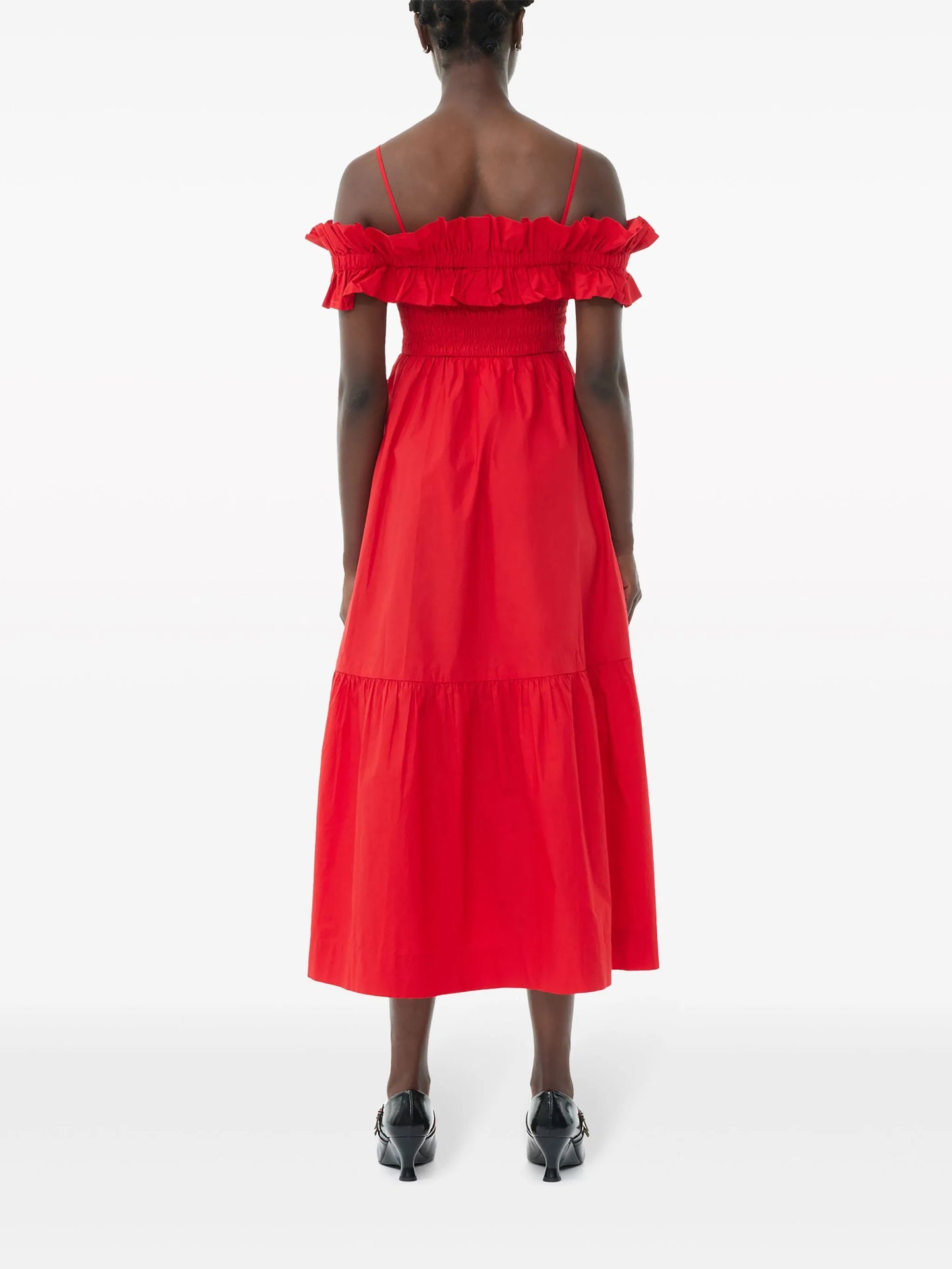 ruffled poplin midi dress