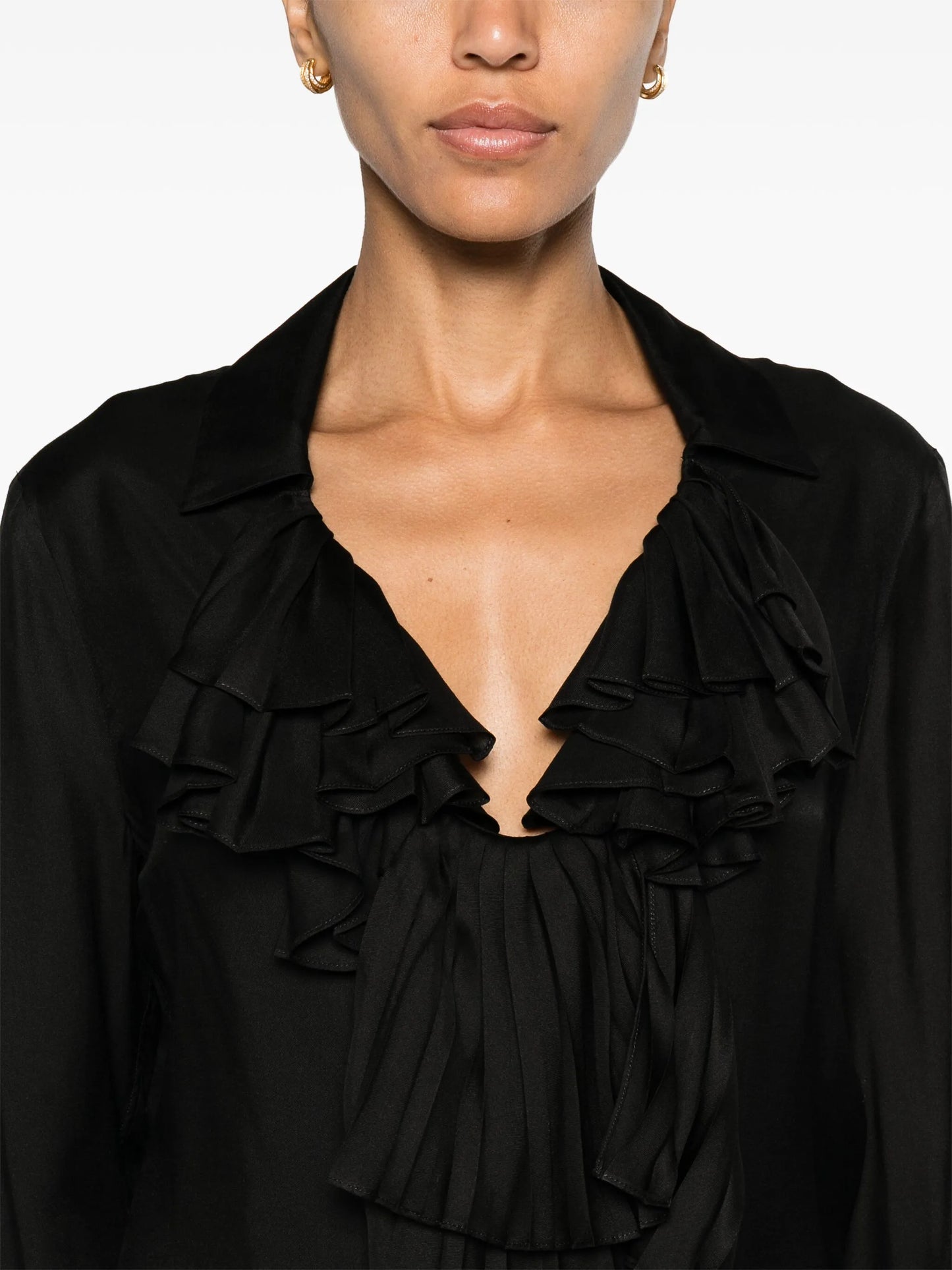 plissé ruffle-collar blouse