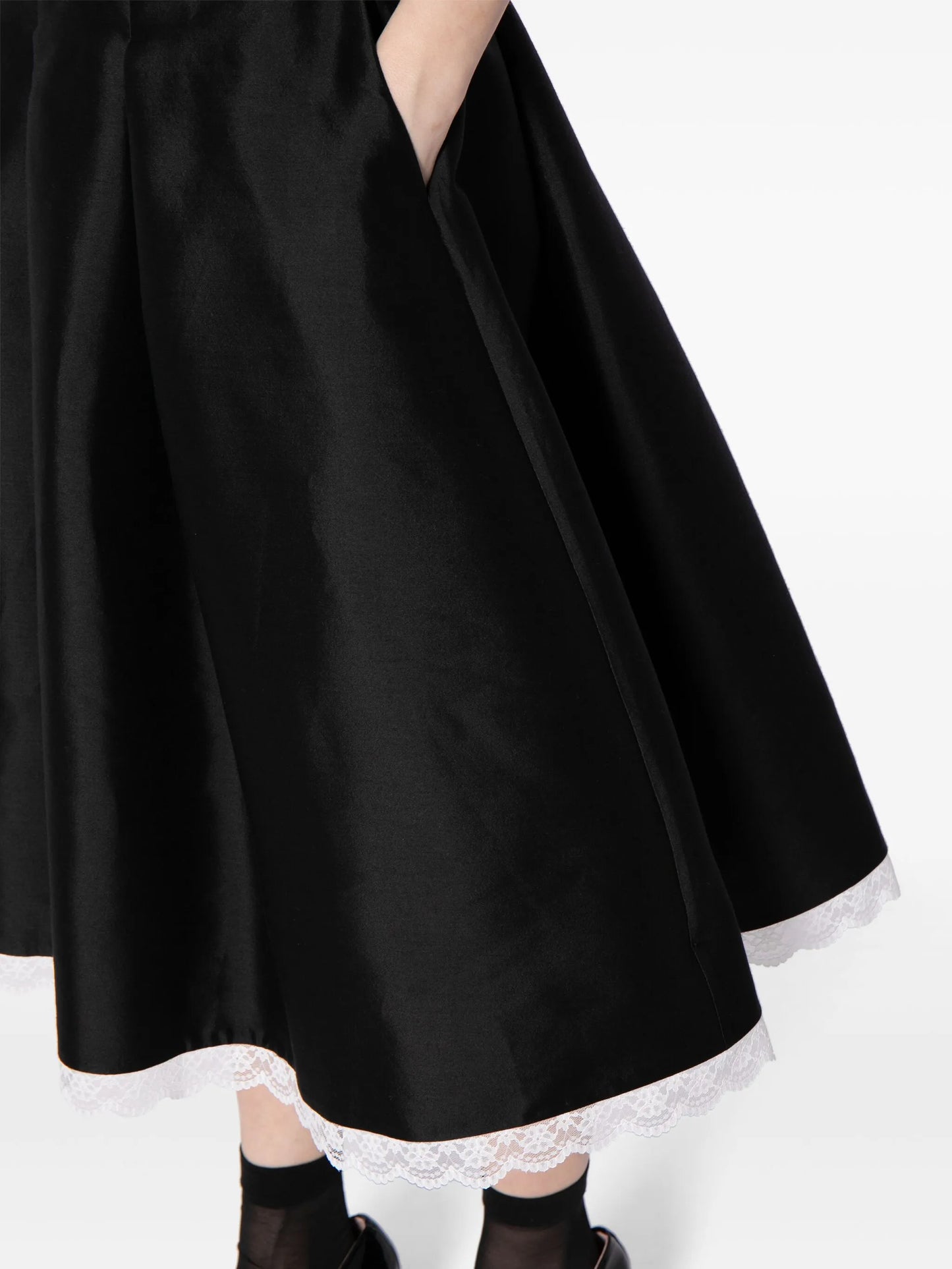 lace-trim A-line midi skirt