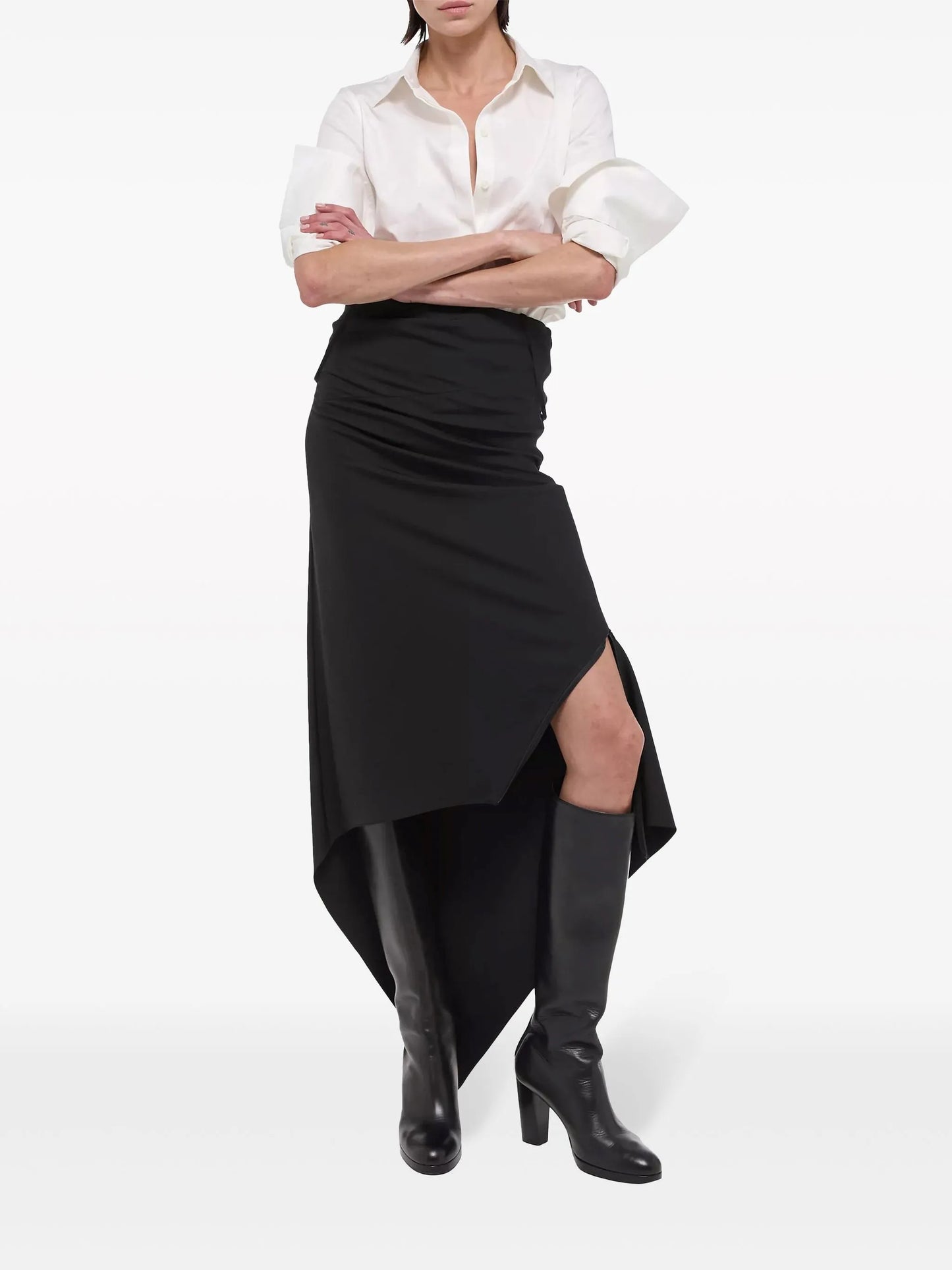 asymmetric virgin wool midi dress