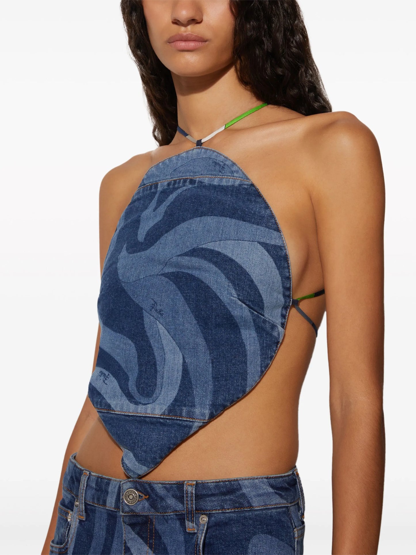 Marmo-print denim top