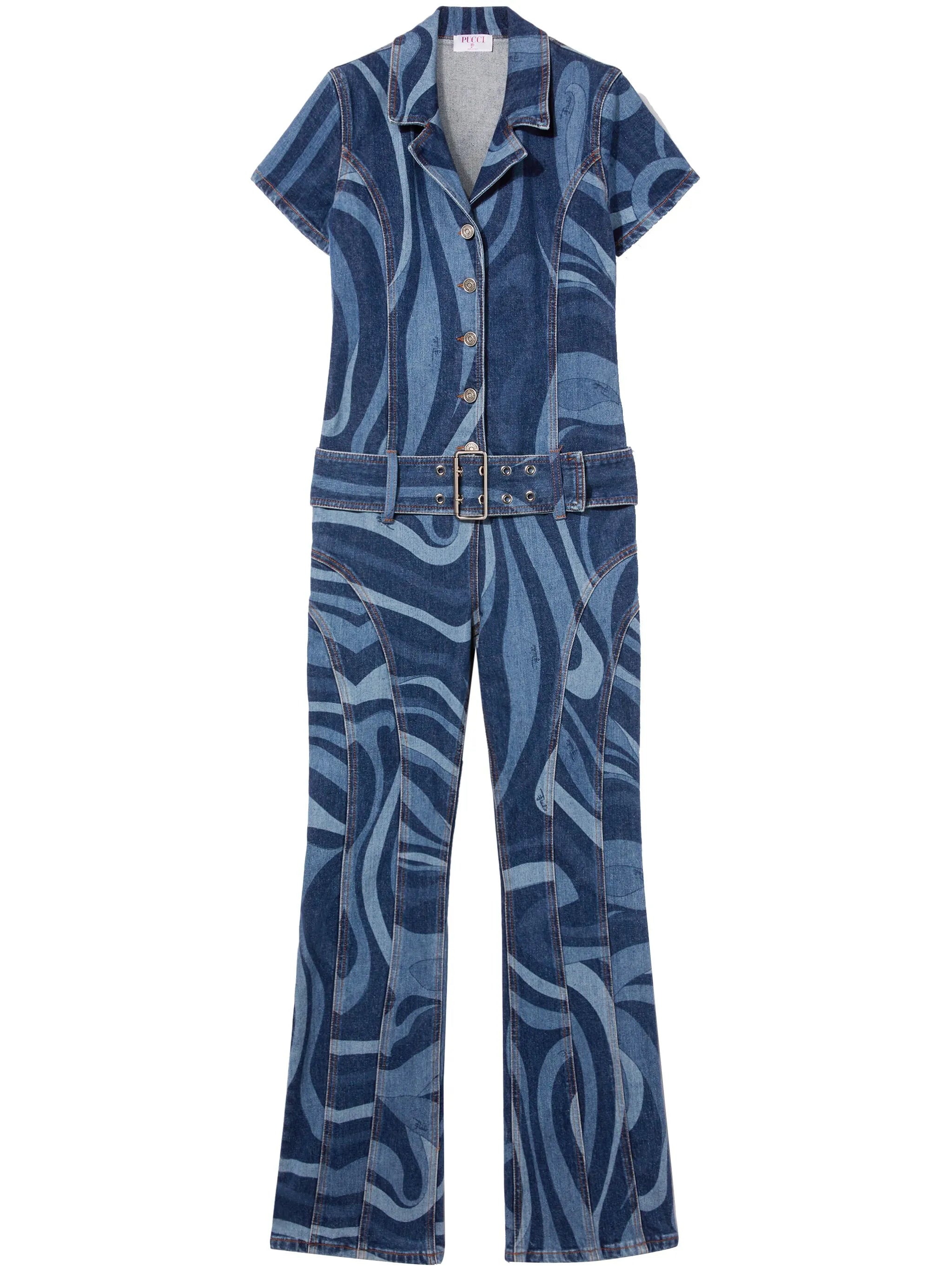 Marmo-print denim jumpsuit