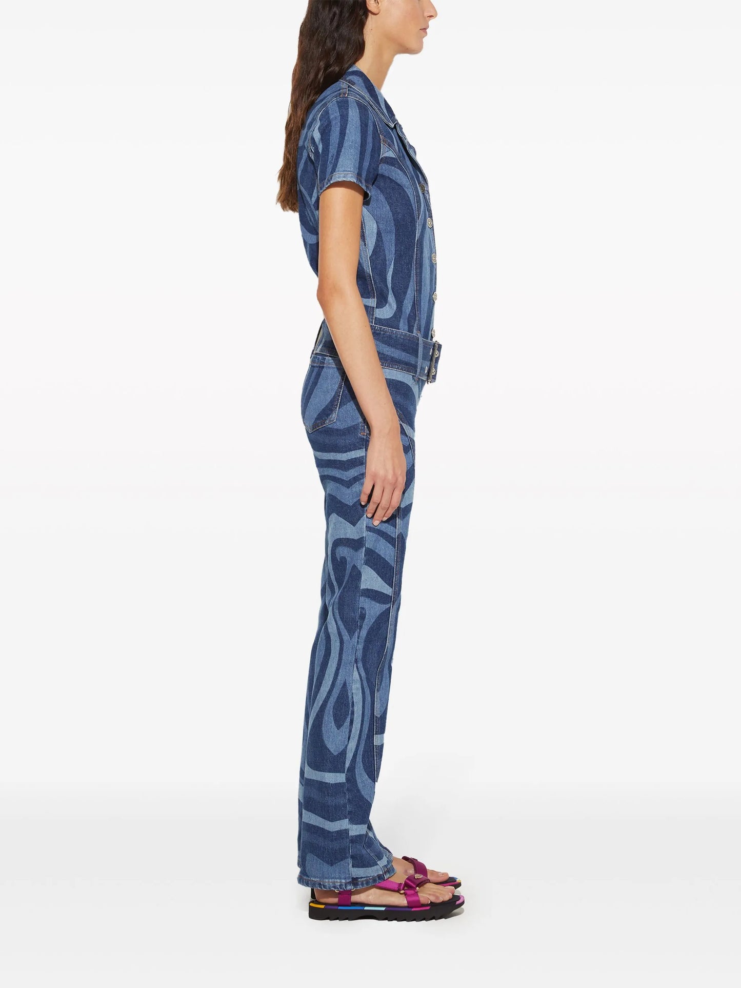 Marmo-print denim jumpsuit