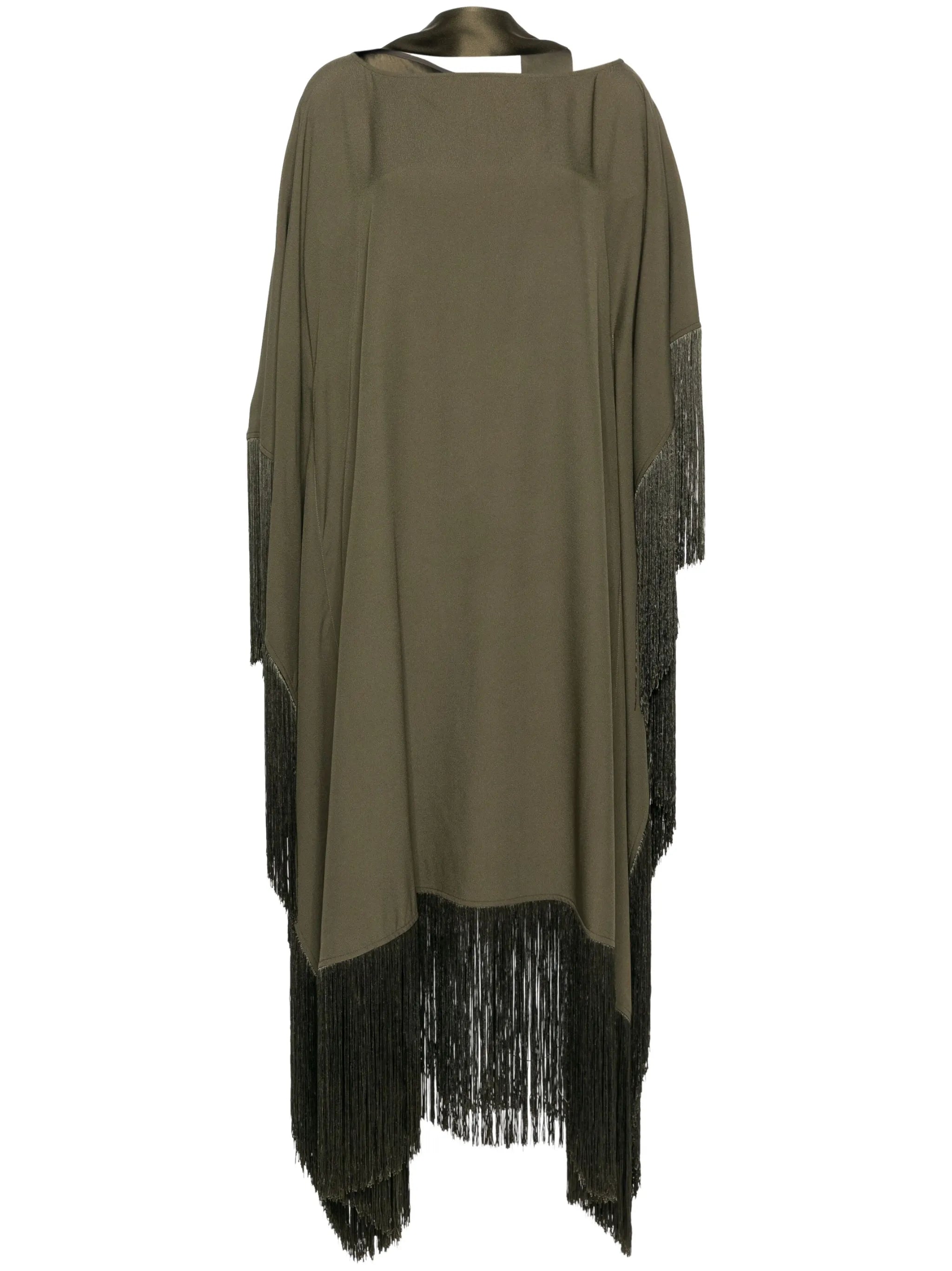 fringe-detail crepe kaftan dress