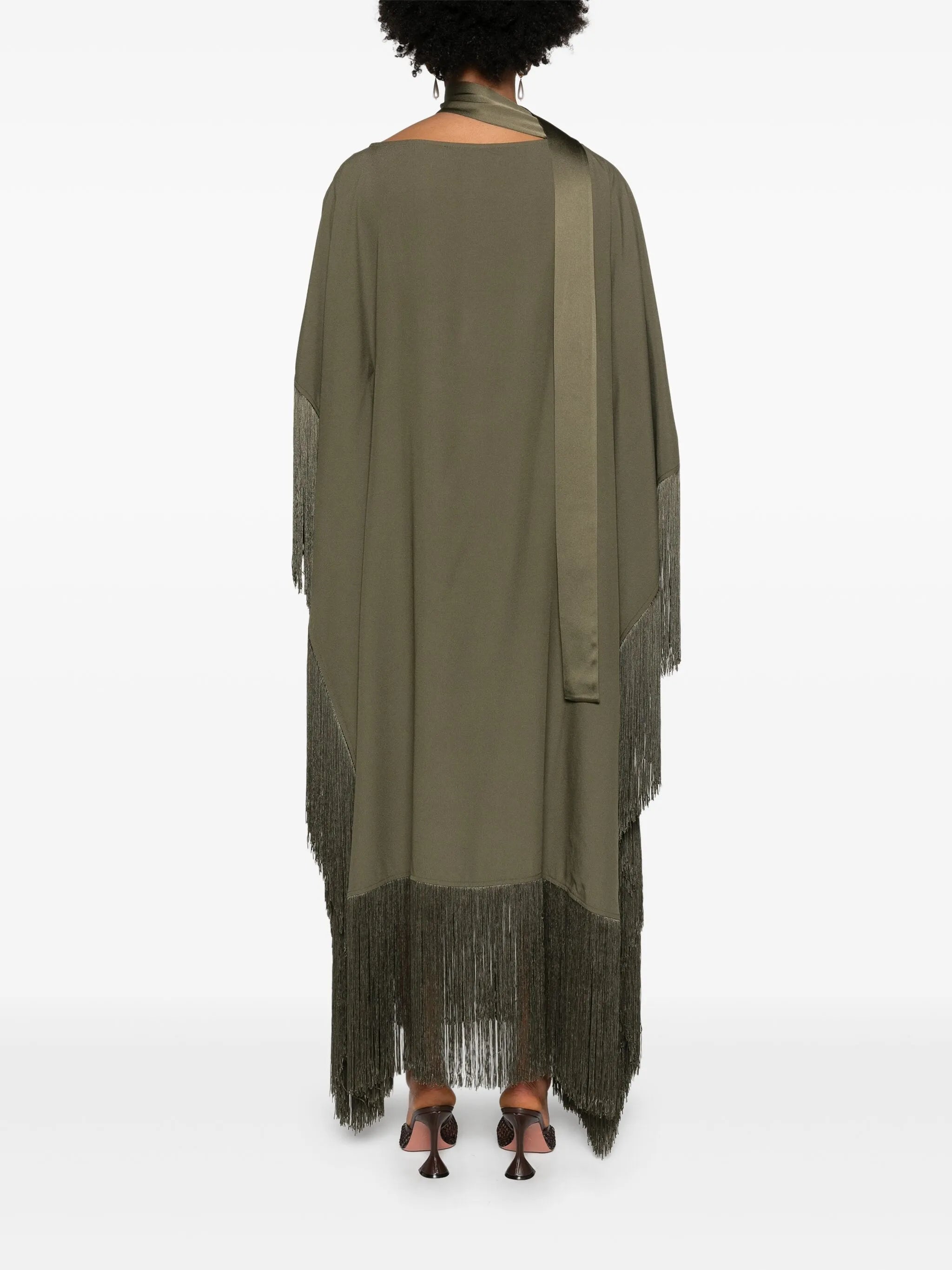 fringe-detail crepe kaftan dress