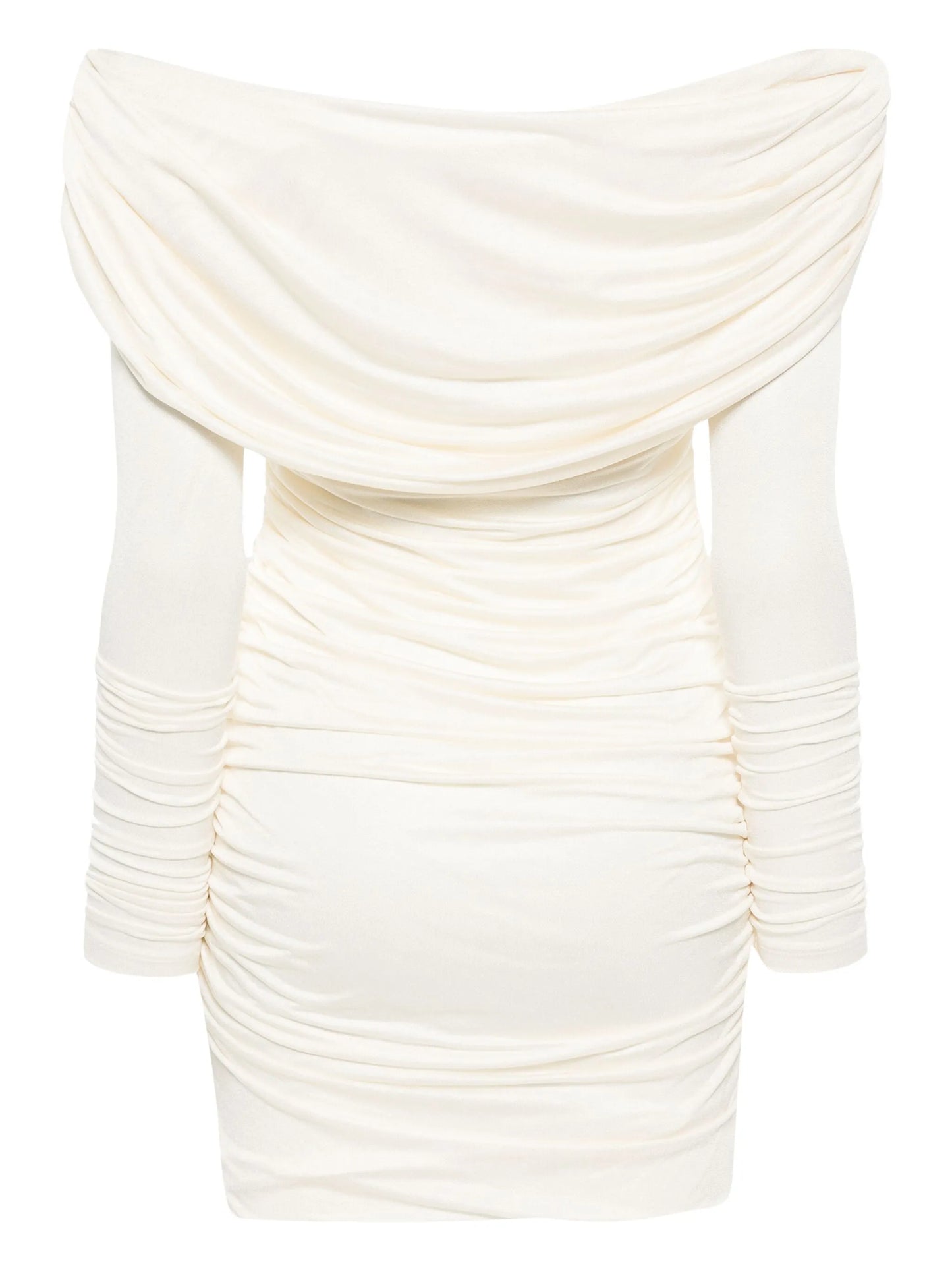 off-shoulder ruched mini dress