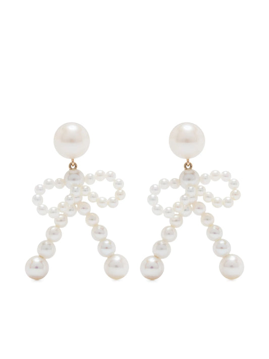 14kt yellow gold Bow freshwater pearl earrings
