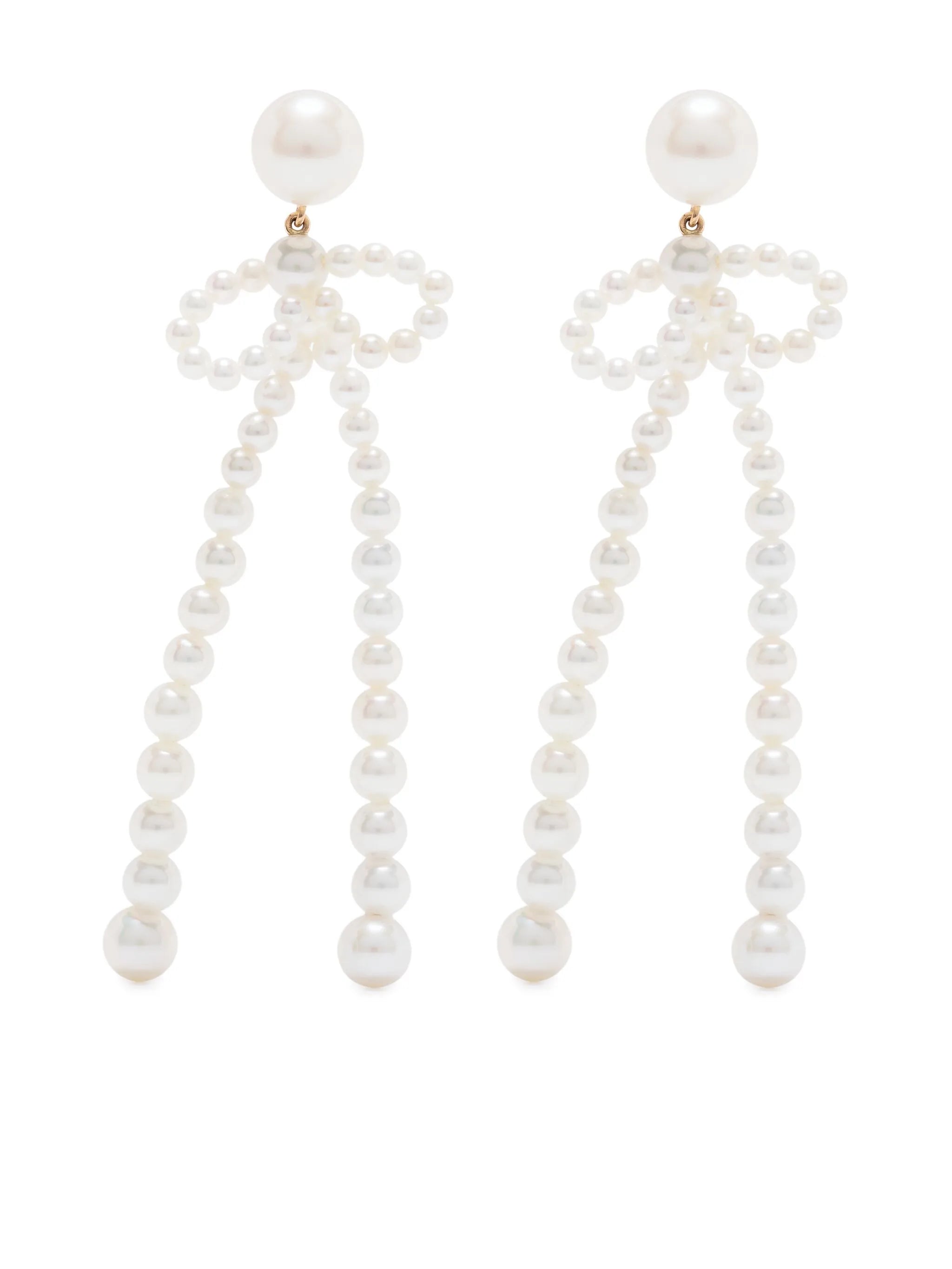 14kt yellow gold Bow Rosette freshwater pearls drop earrings