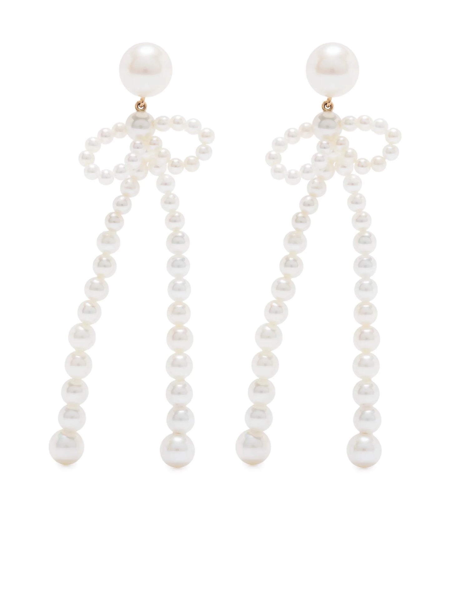 14kt yellow gold Bow Rosette freshwater pearls drop earrings