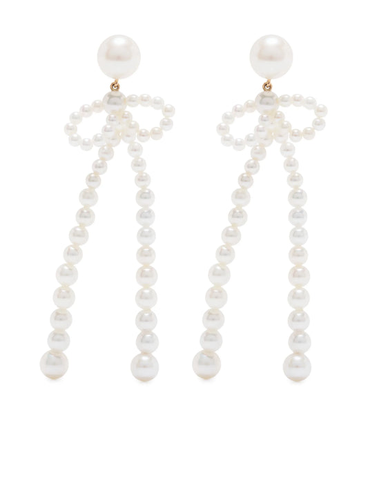 14kt yellow gold Bow Rosette freshwater pearls drop earrings