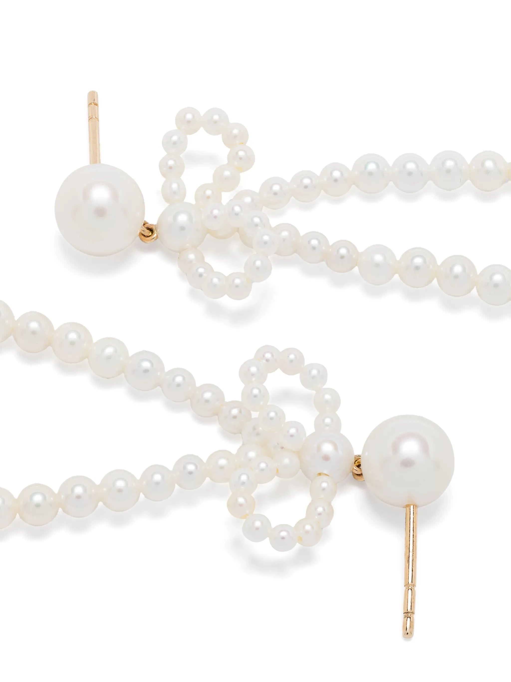14kt yellow gold Bow Rosette freshwater pearls drop earrings