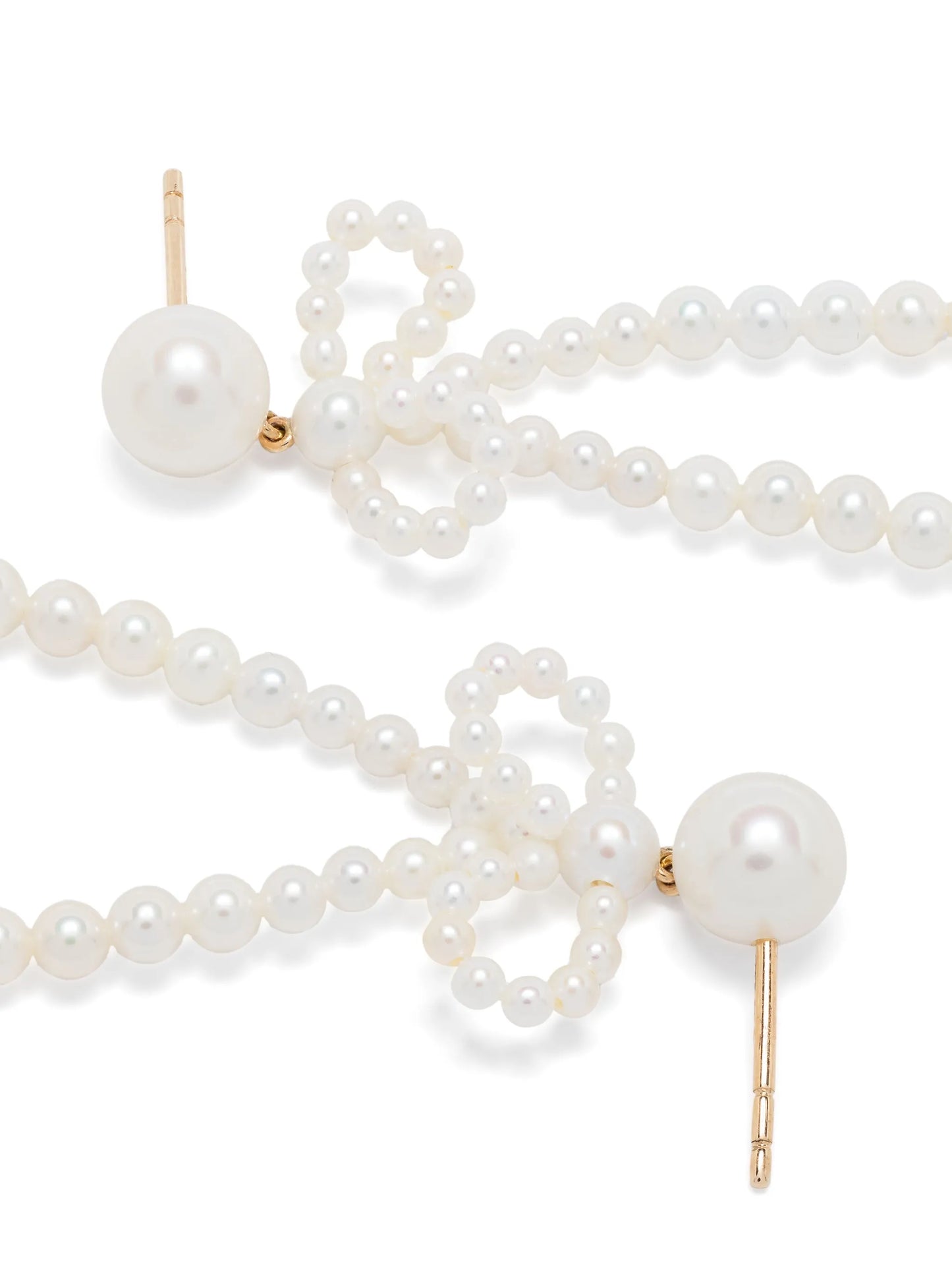 14kt yellow gold Bow Rosette freshwater pearls drop earrings
