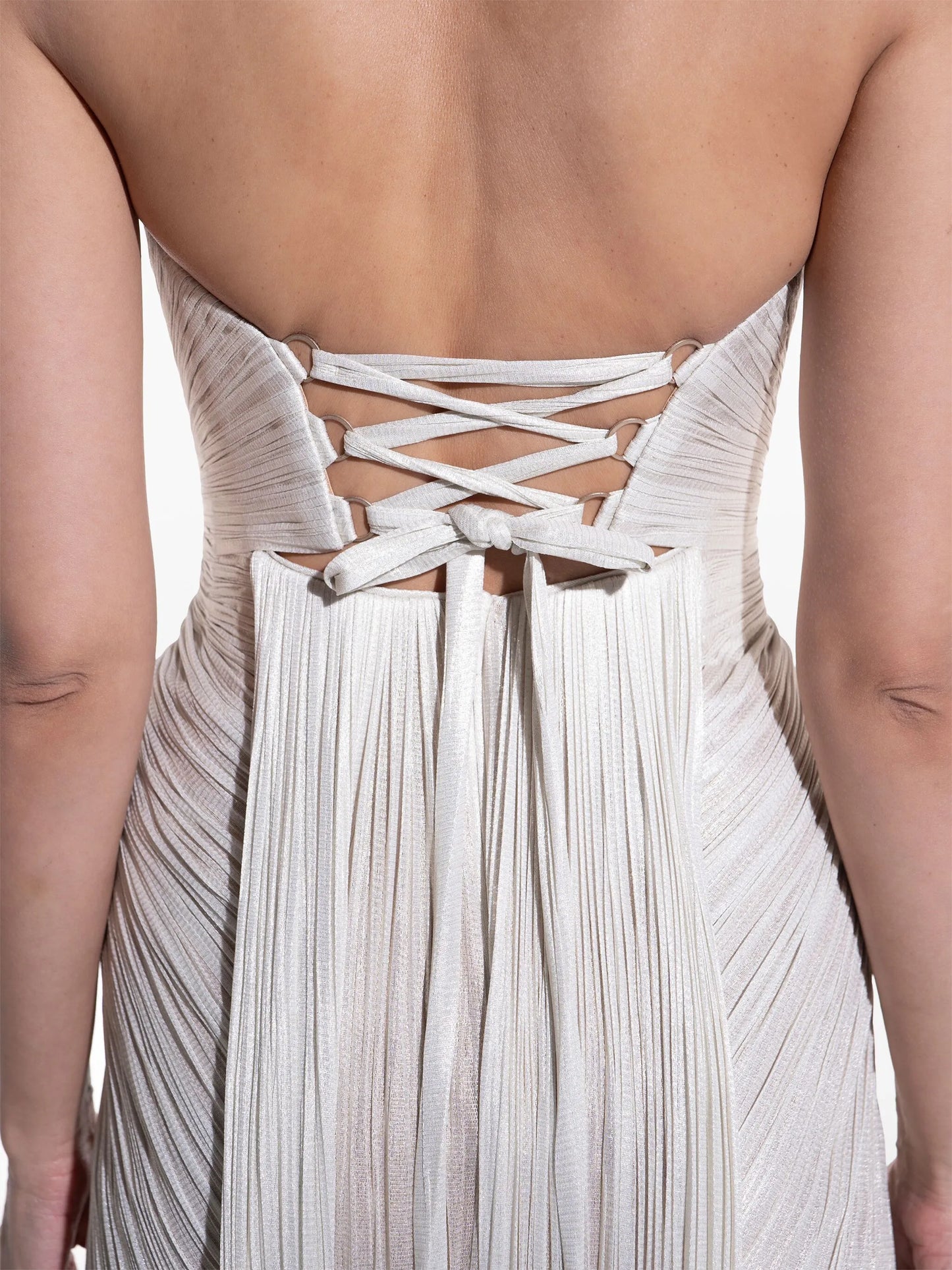 strapeless pleated gown