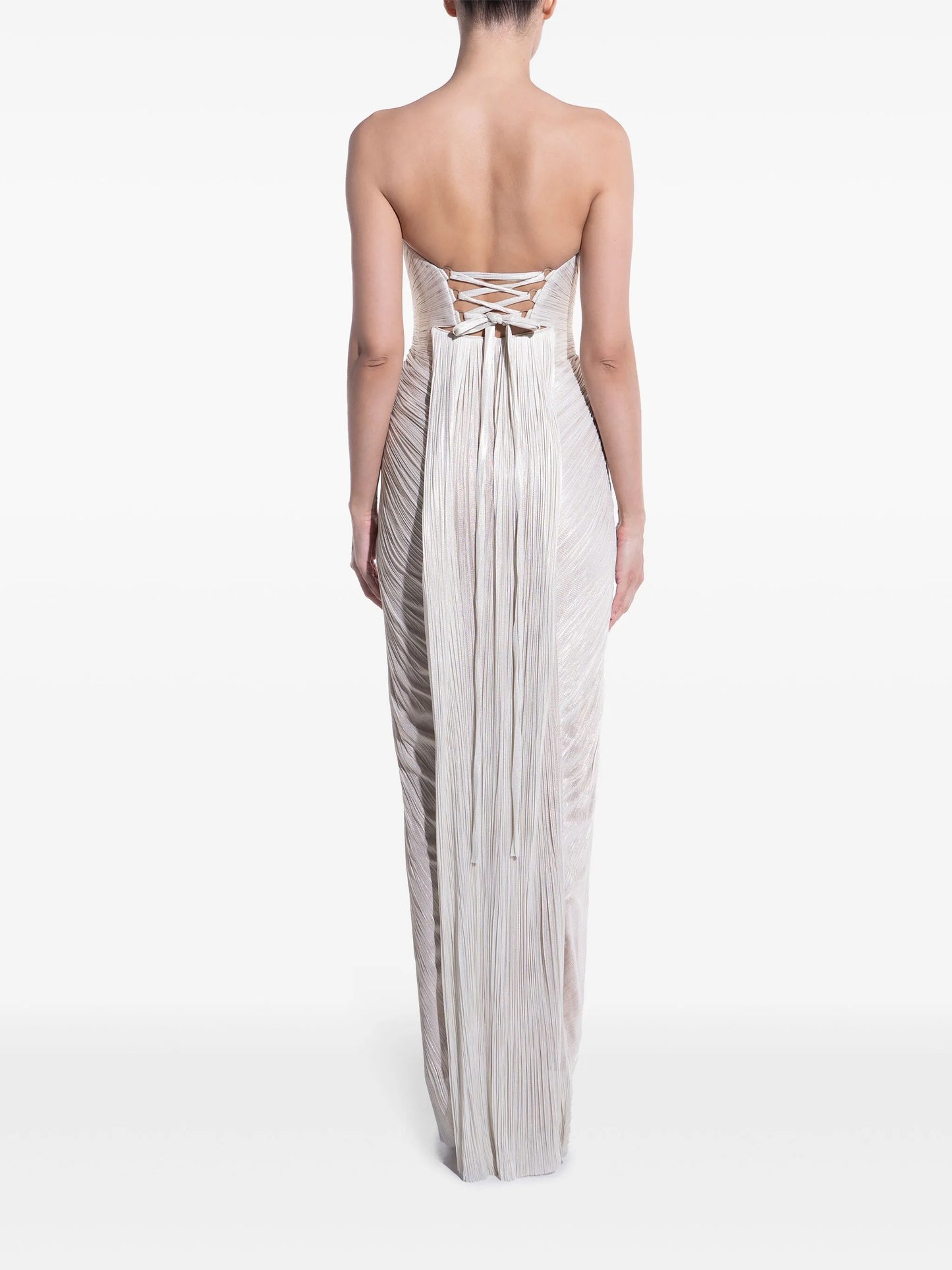strapeless pleated gown