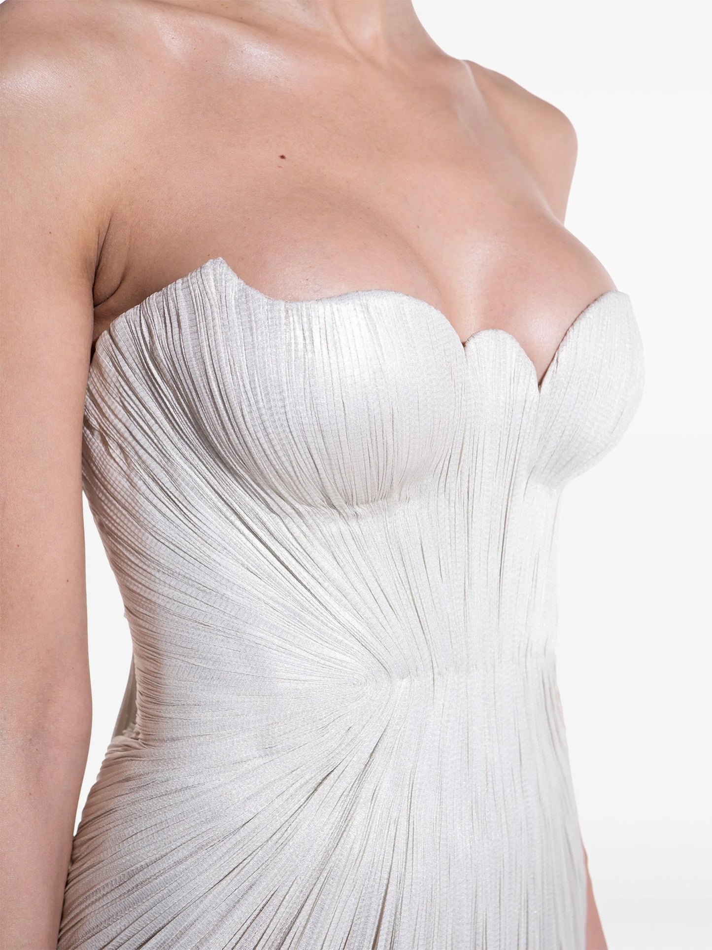 strapeless pleated gown