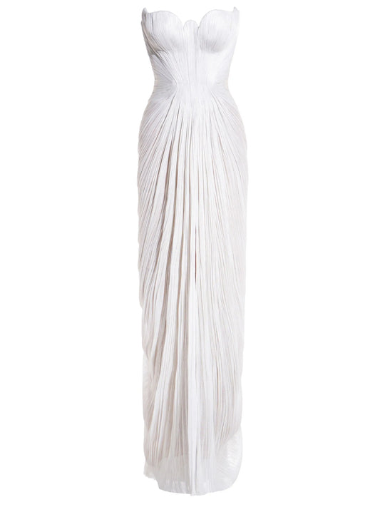 strapeless pleated gown