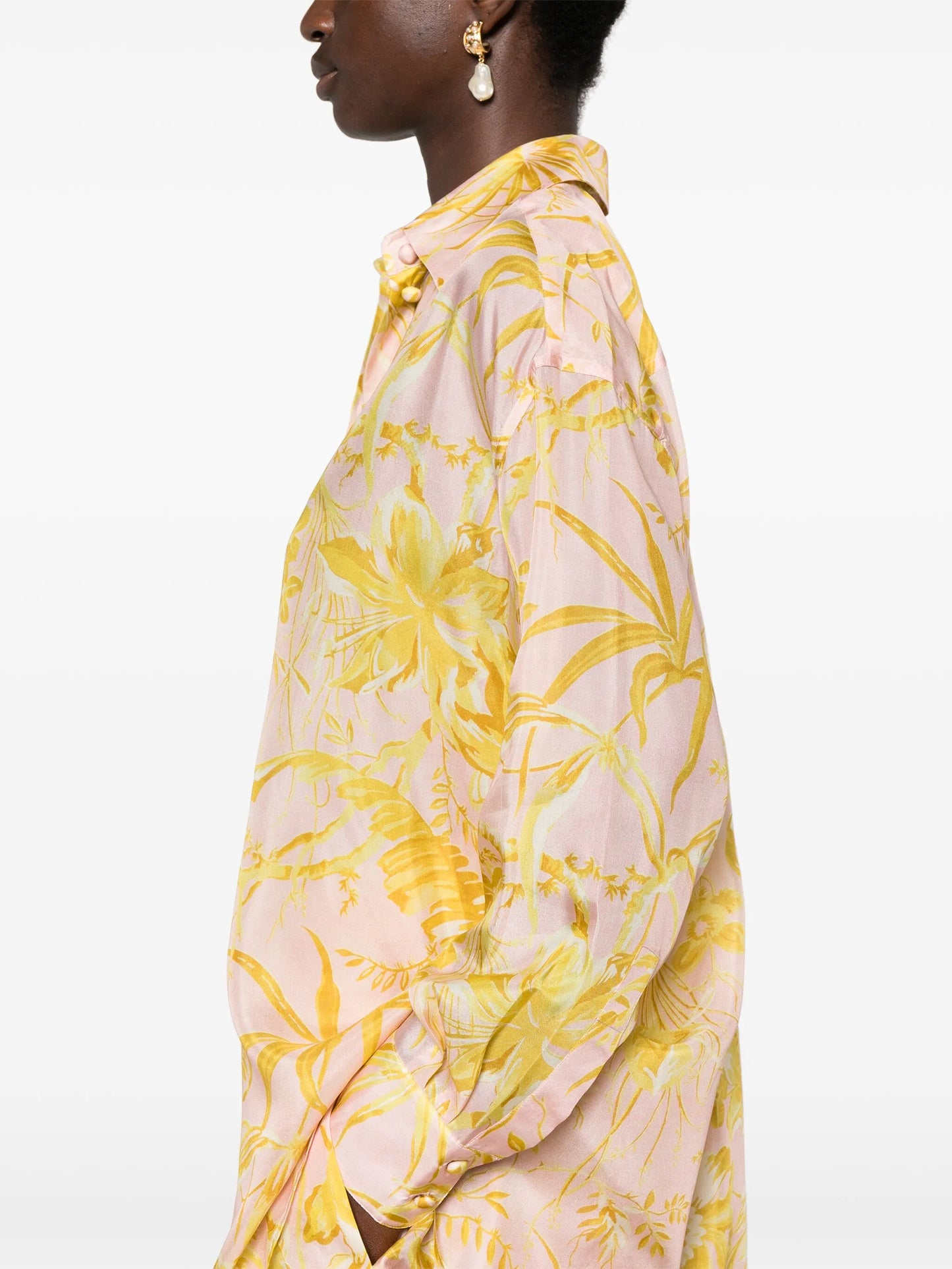 floral-print silk shirt