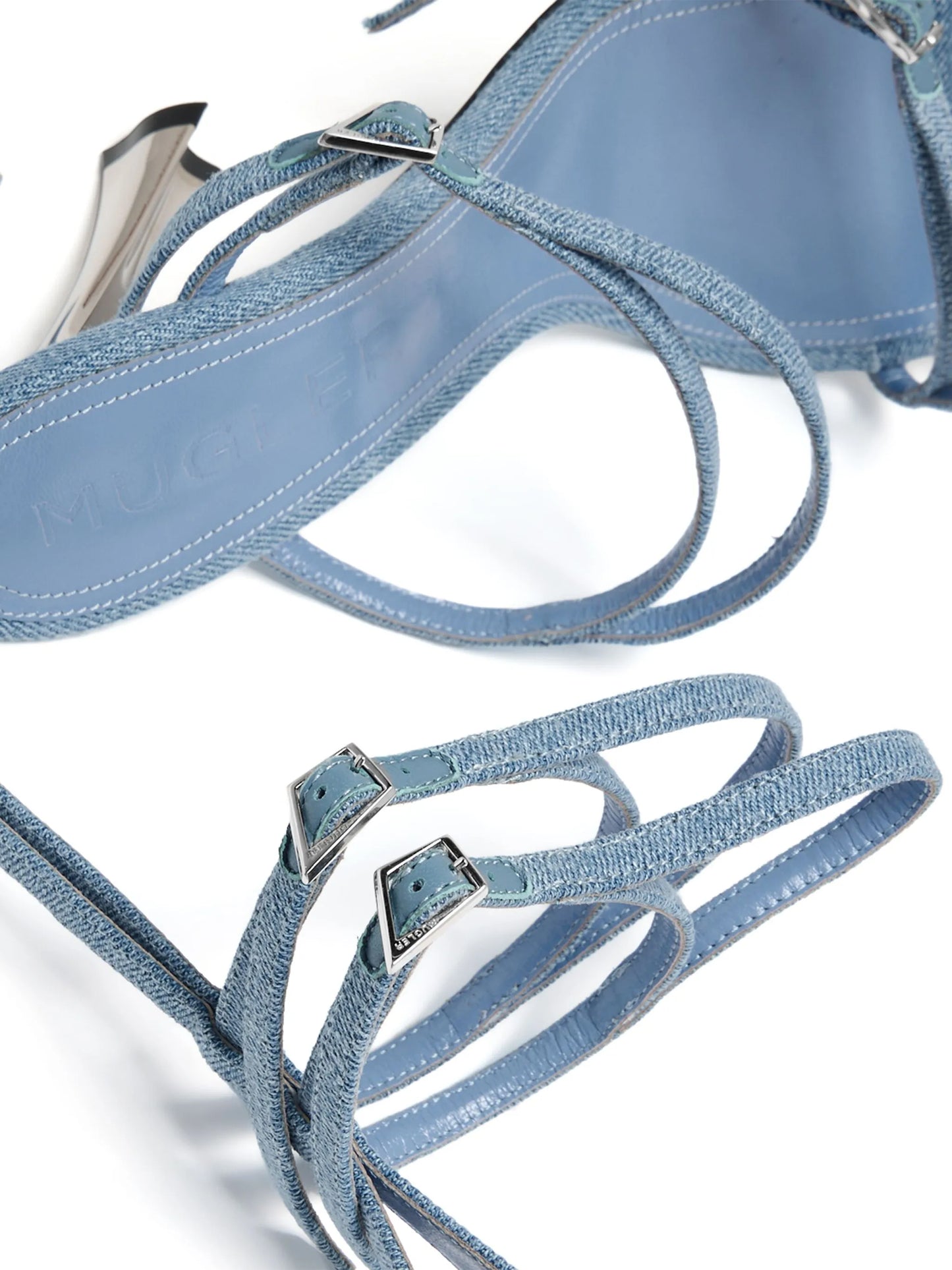 Fang 95mm strappy denim sandals