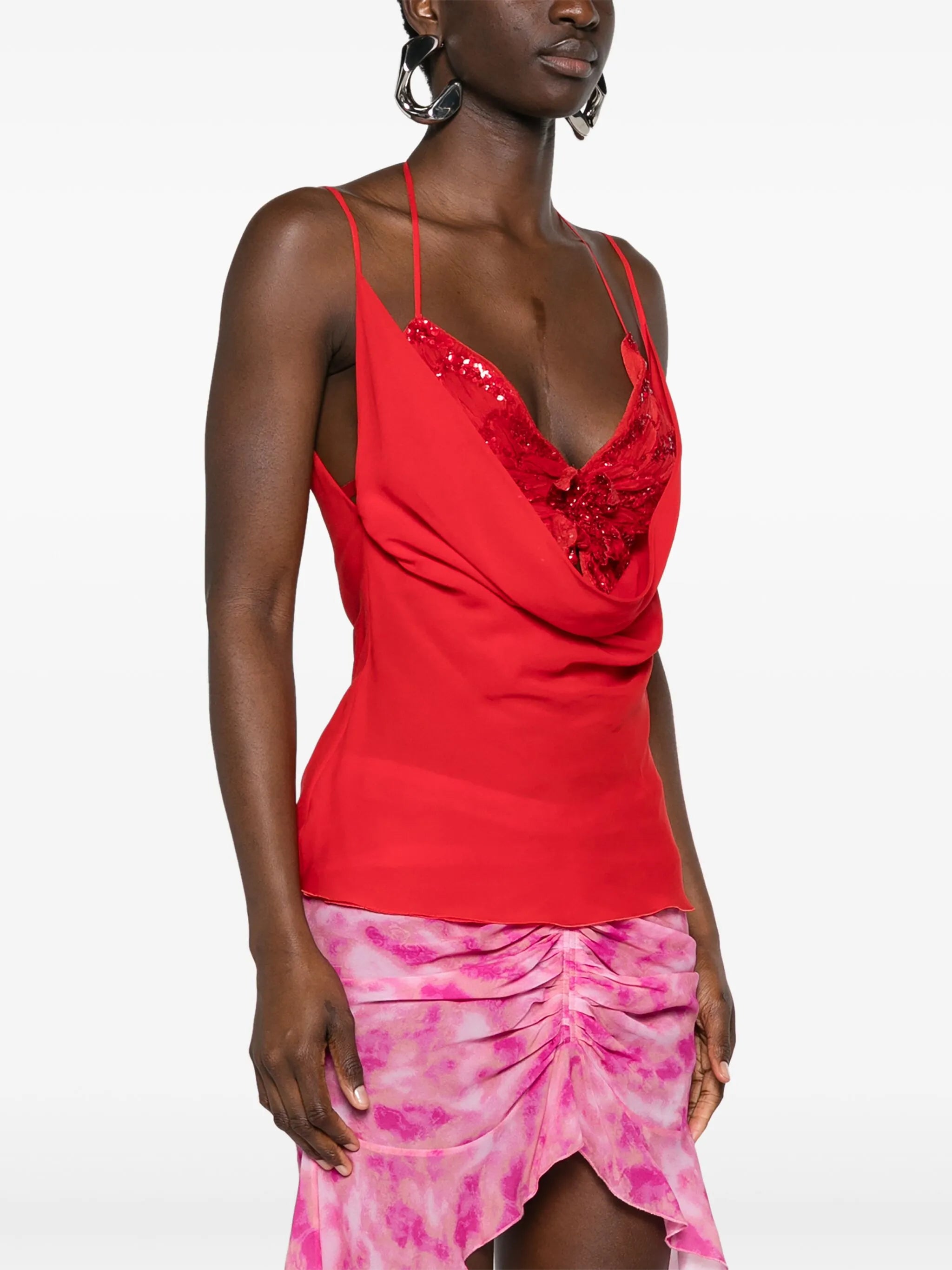 butterfly-motif layered silk top