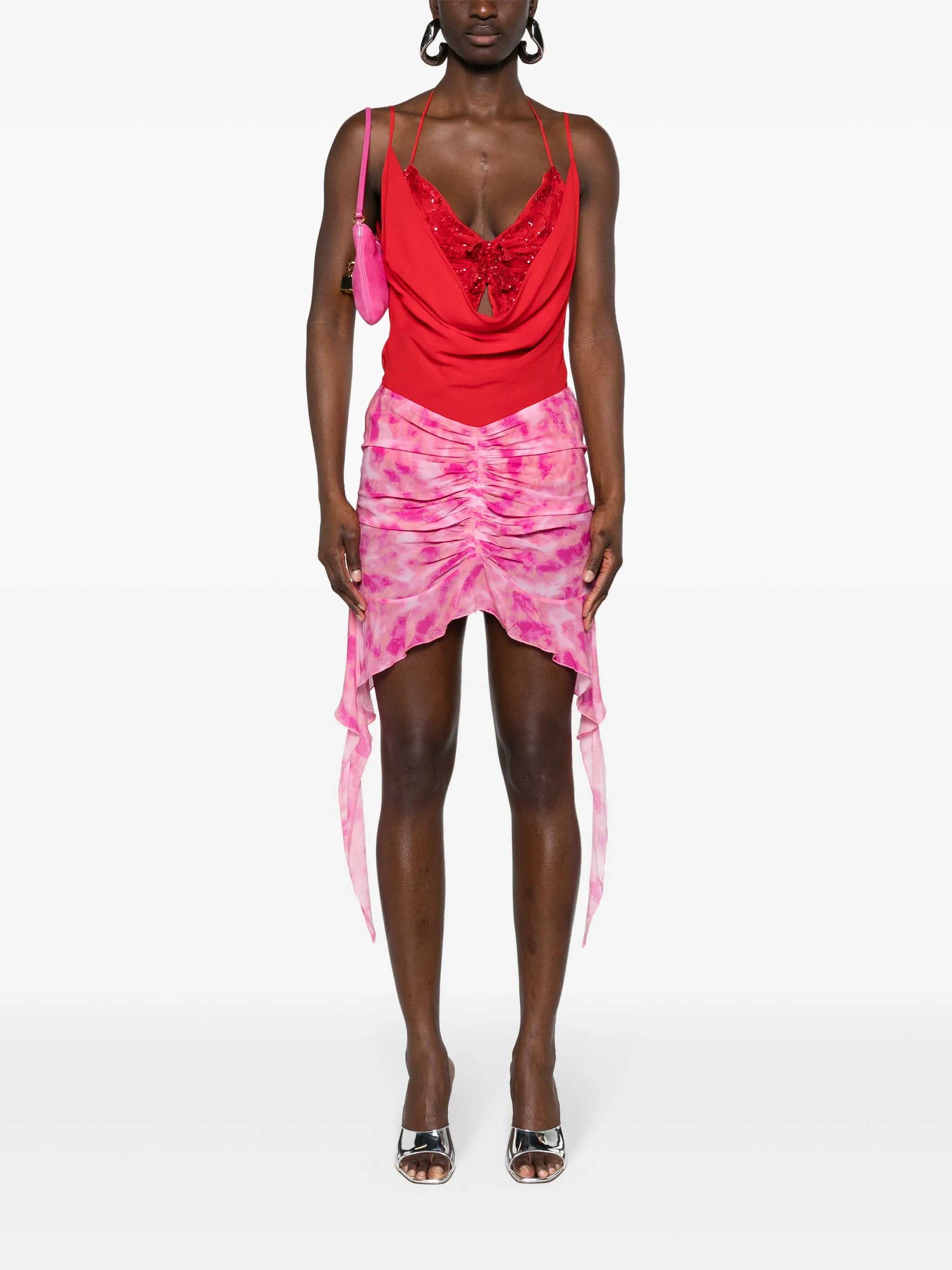 butterfly-motif layered silk top
