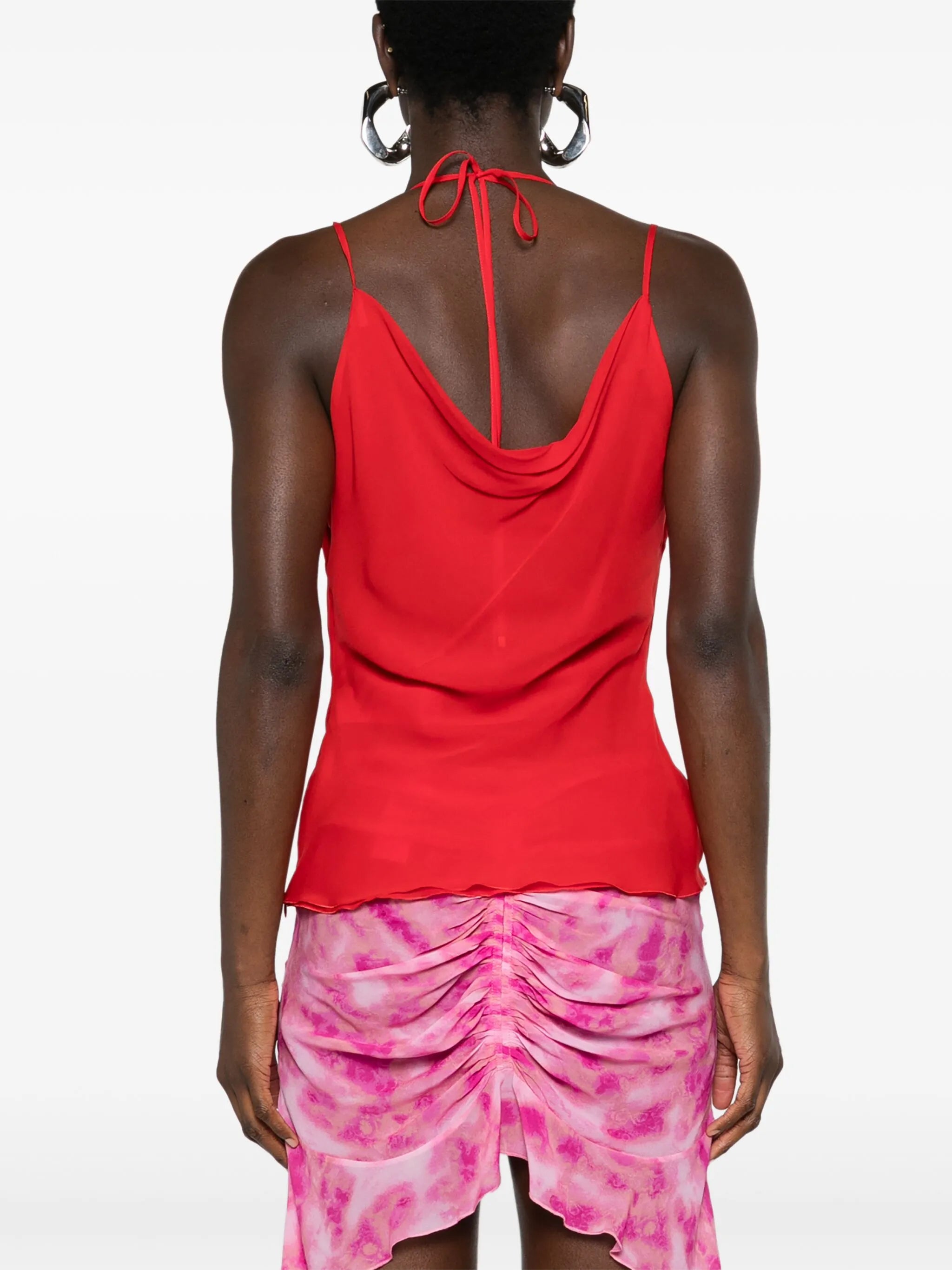 butterfly-motif layered silk top