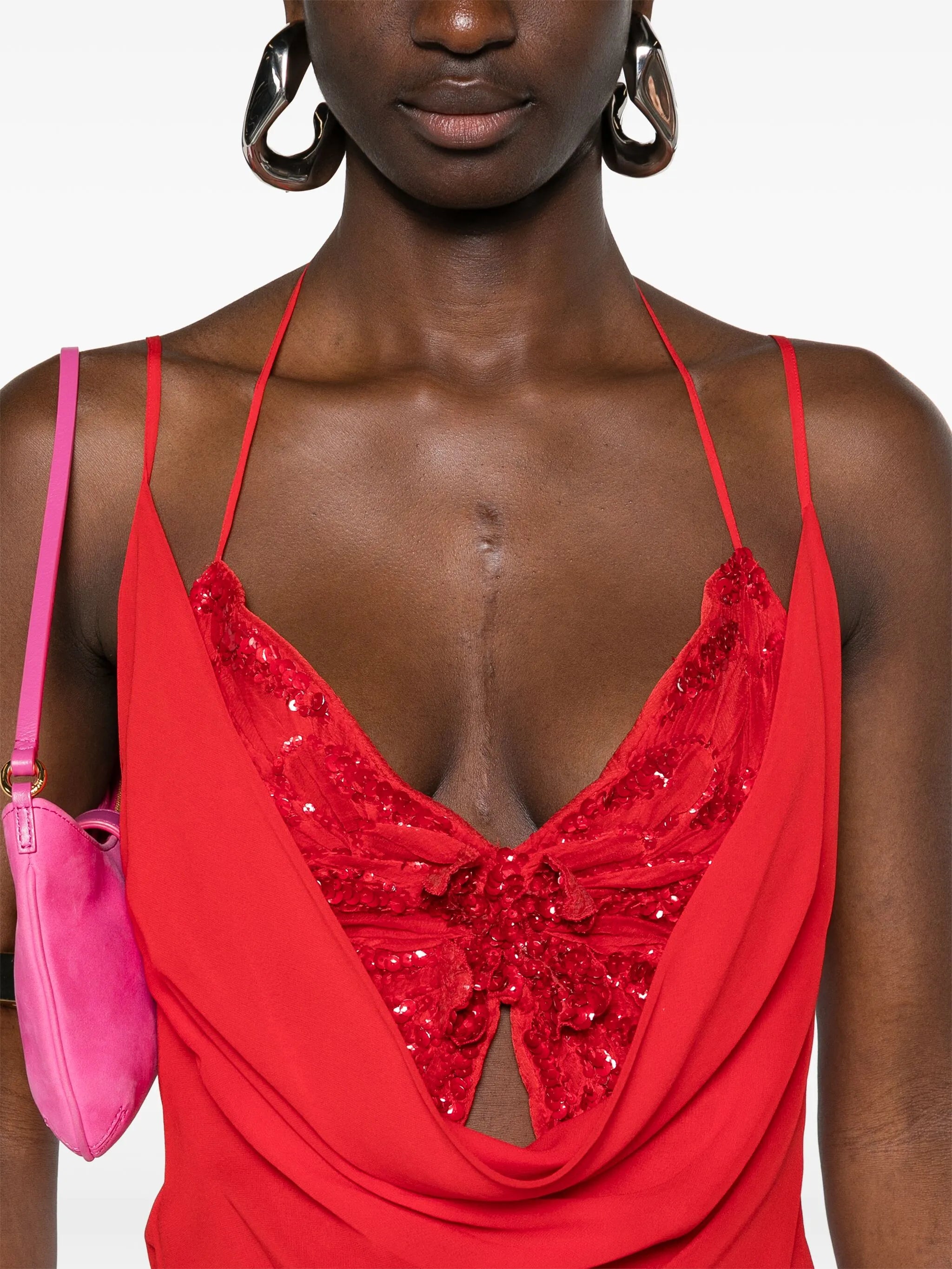 butterfly-motif layered silk top