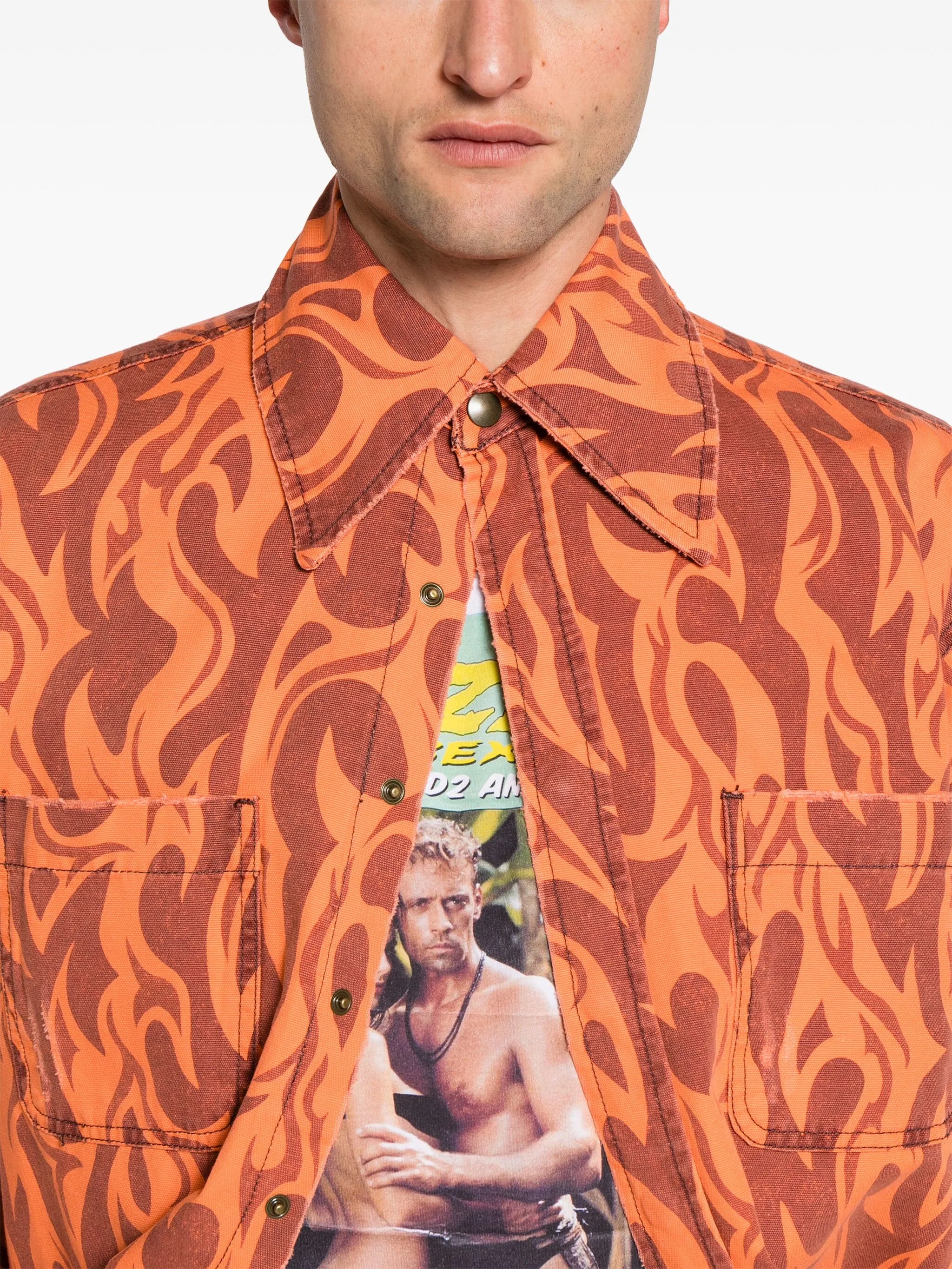 flame-print canvas shirt jacket