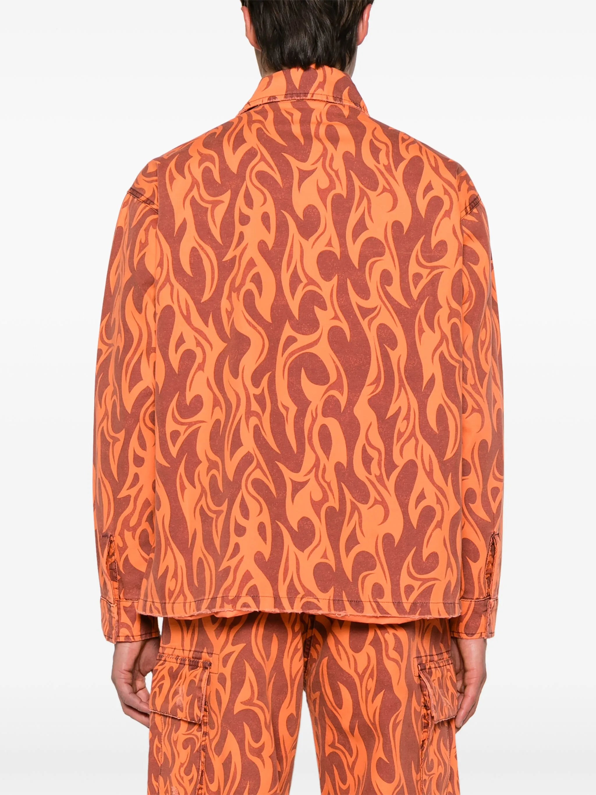 flame-print canvas shirt jacket