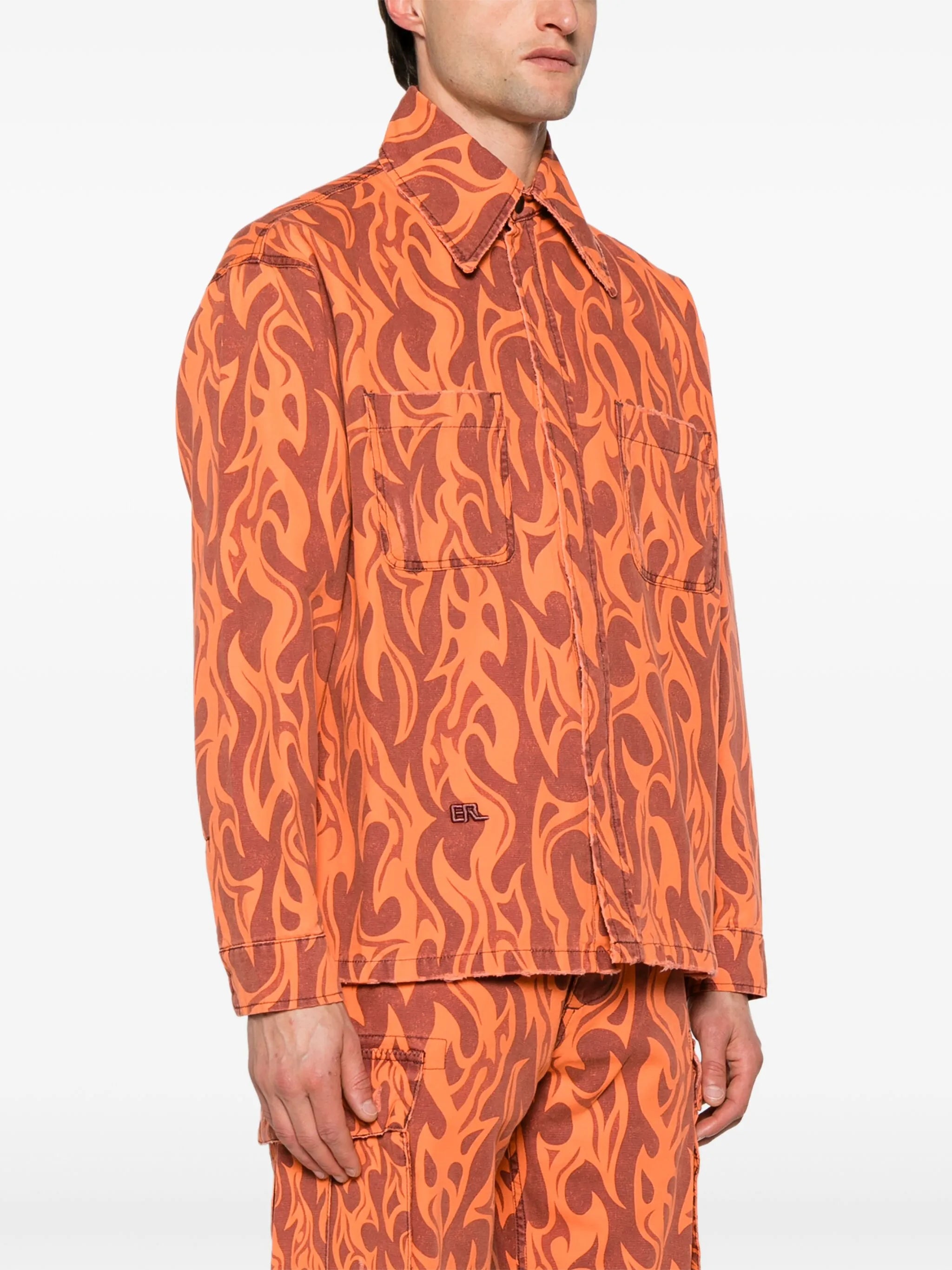 flame-print canvas shirt jacket