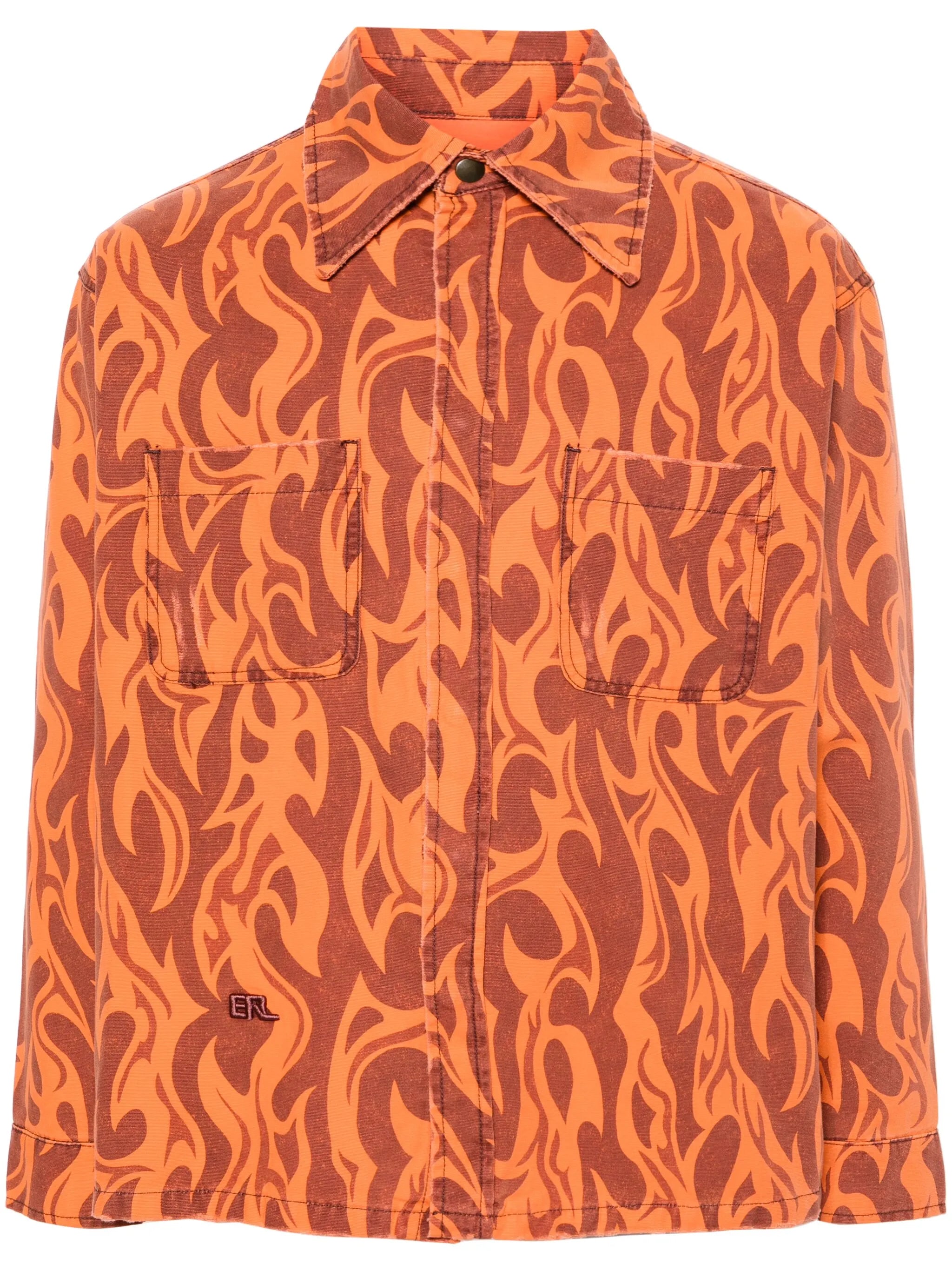 flame-print canvas shirt jacket