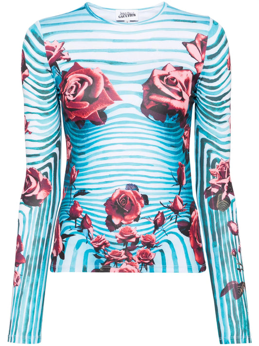 Morphing floral-print top