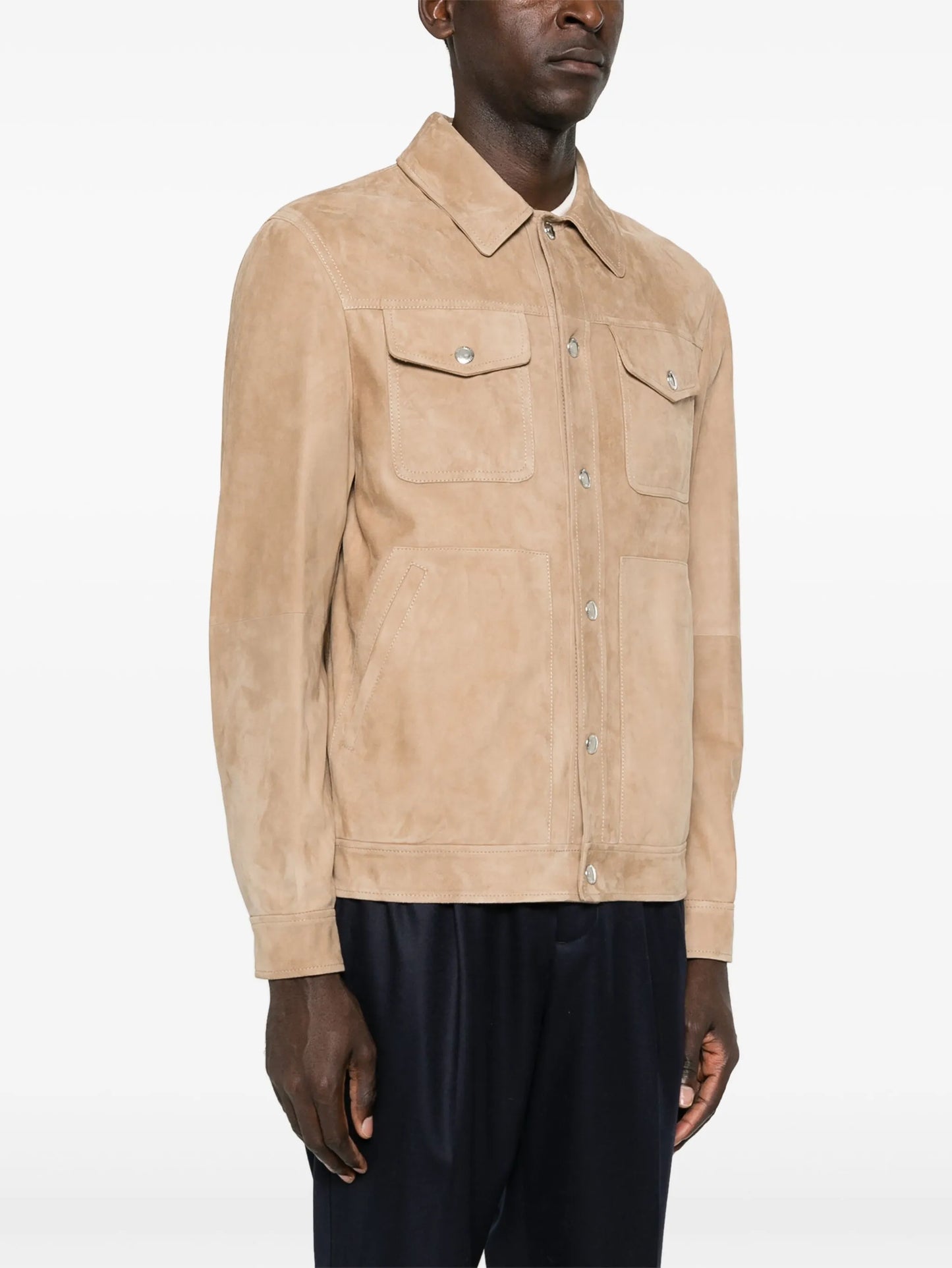 press-stud leather shirt jacket