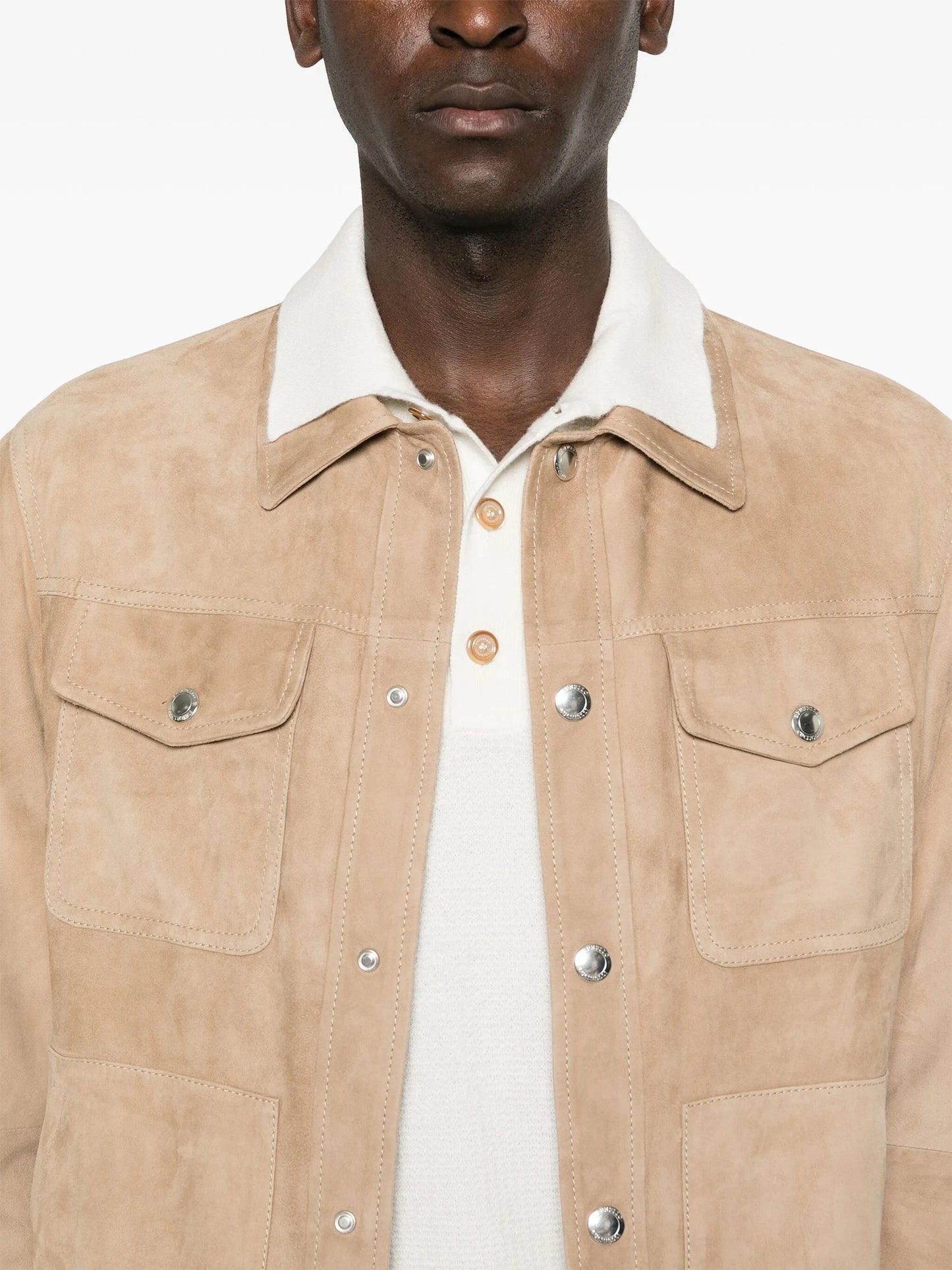 press-stud leather shirt jacket
