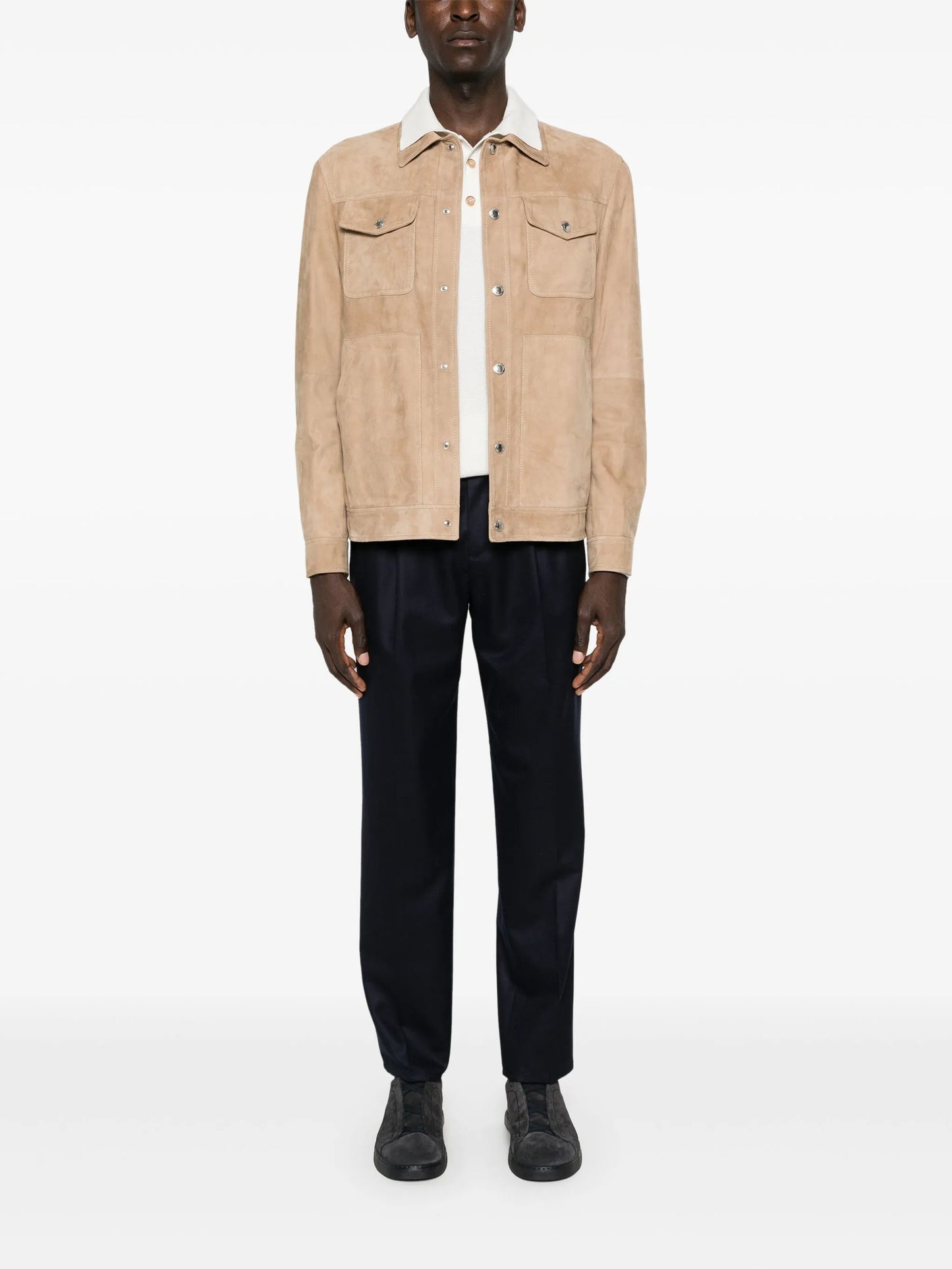 press-stud leather shirt jacket