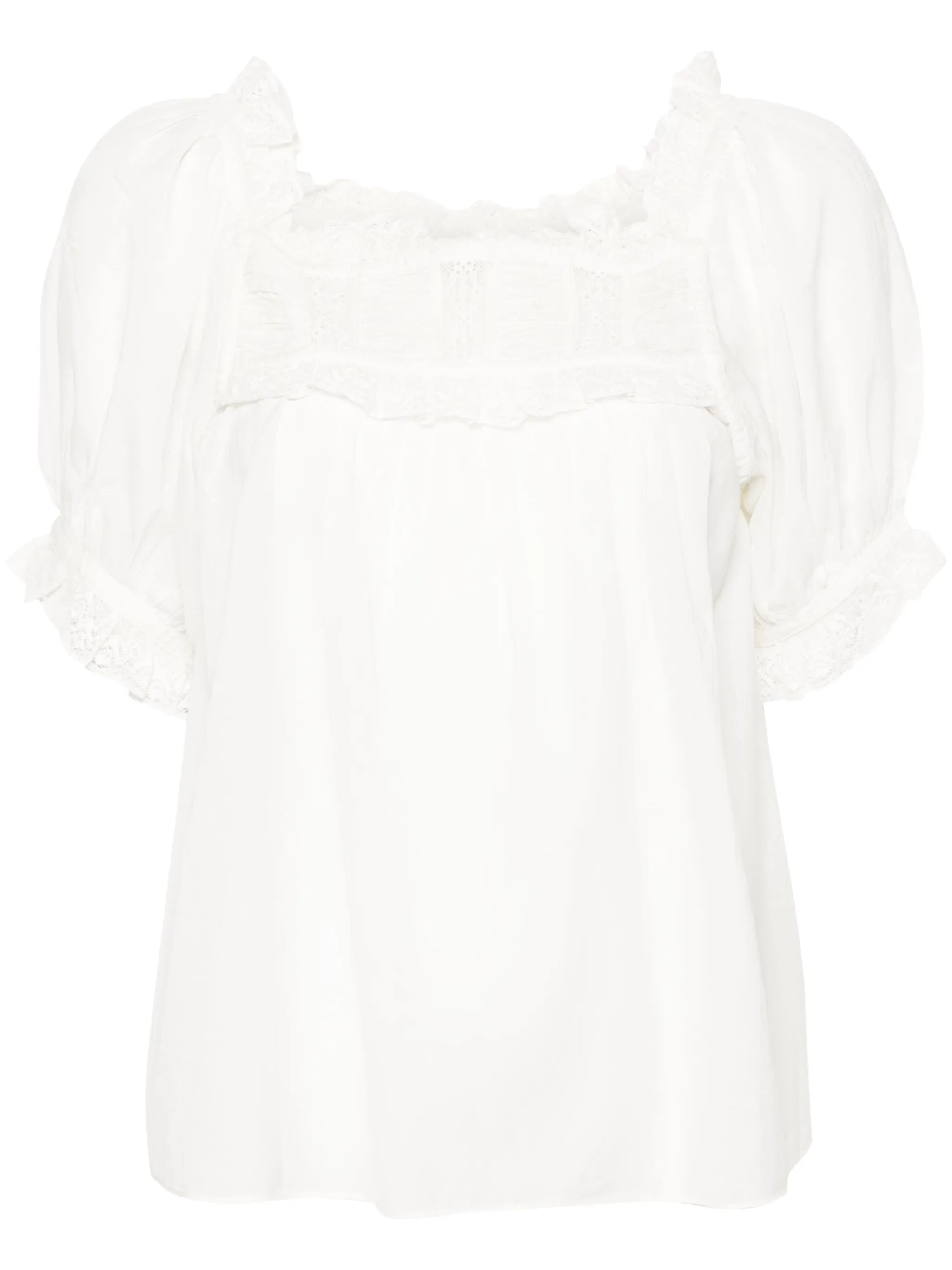lace-detailed puff-sleeve blouse